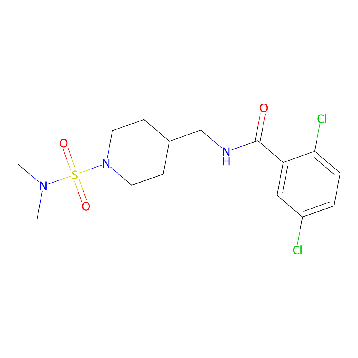 2,5-dichloro-N-((1-(N,N-dimethylsulfamoyl)piperidin-4-yl)methyl)benzamide molecular structure, CAS 2034293-69-9