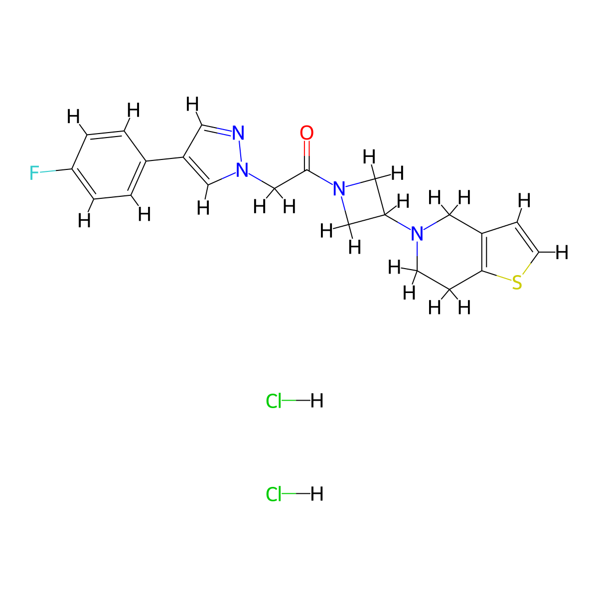 1-(3-(6,7-dihydrothieno[3,2-c]pyridin-5(4H)-yl)azetidin-1-yl)-2-(4-(4-fluorophenyl)-1H-pyrazol-1-yl)ethanone dihydrochloride molecular structure, CAS 2034293-71-3