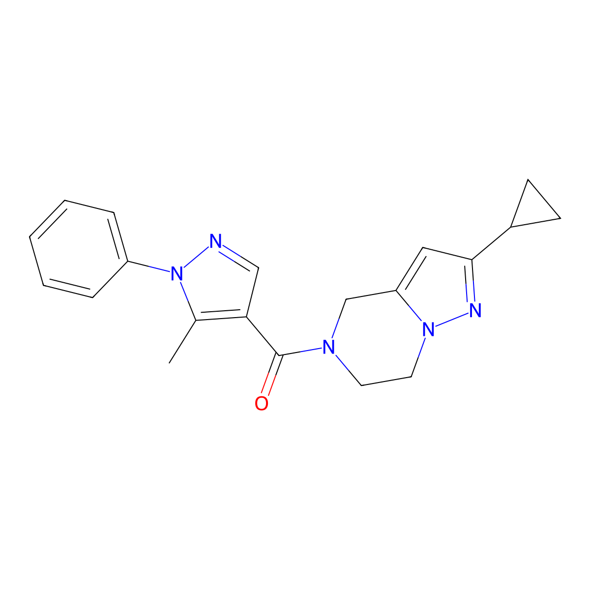 (2-cyclopropyl-6,7-dihydropyrazolo[1,5-a]pyrazin-5(4H)-yl)(5-methyl-1-phenyl-1H-pyrazol-4-yl)methanone molecular structure, CAS 2034293-72-4