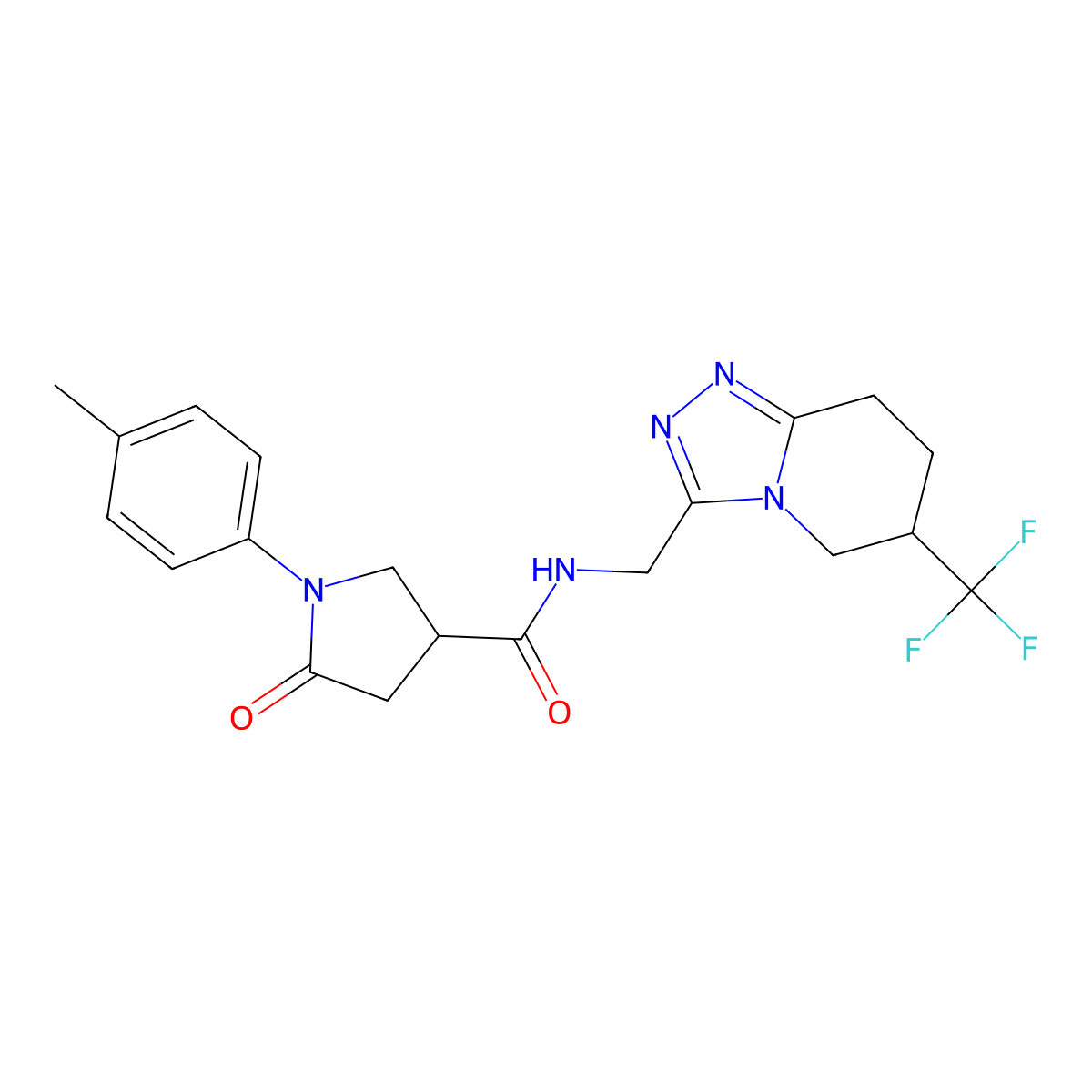 5-oxo-1-(p-tolyl)-N-((6-(trifluoromethyl)-5,6,7,8-tetrahydro-[1,2,4]triazolo[4,3-a]pyridin-3-yl)methyl)pyrrolidine-3-carboxamide molecular structure, CAS 2034293-81-5