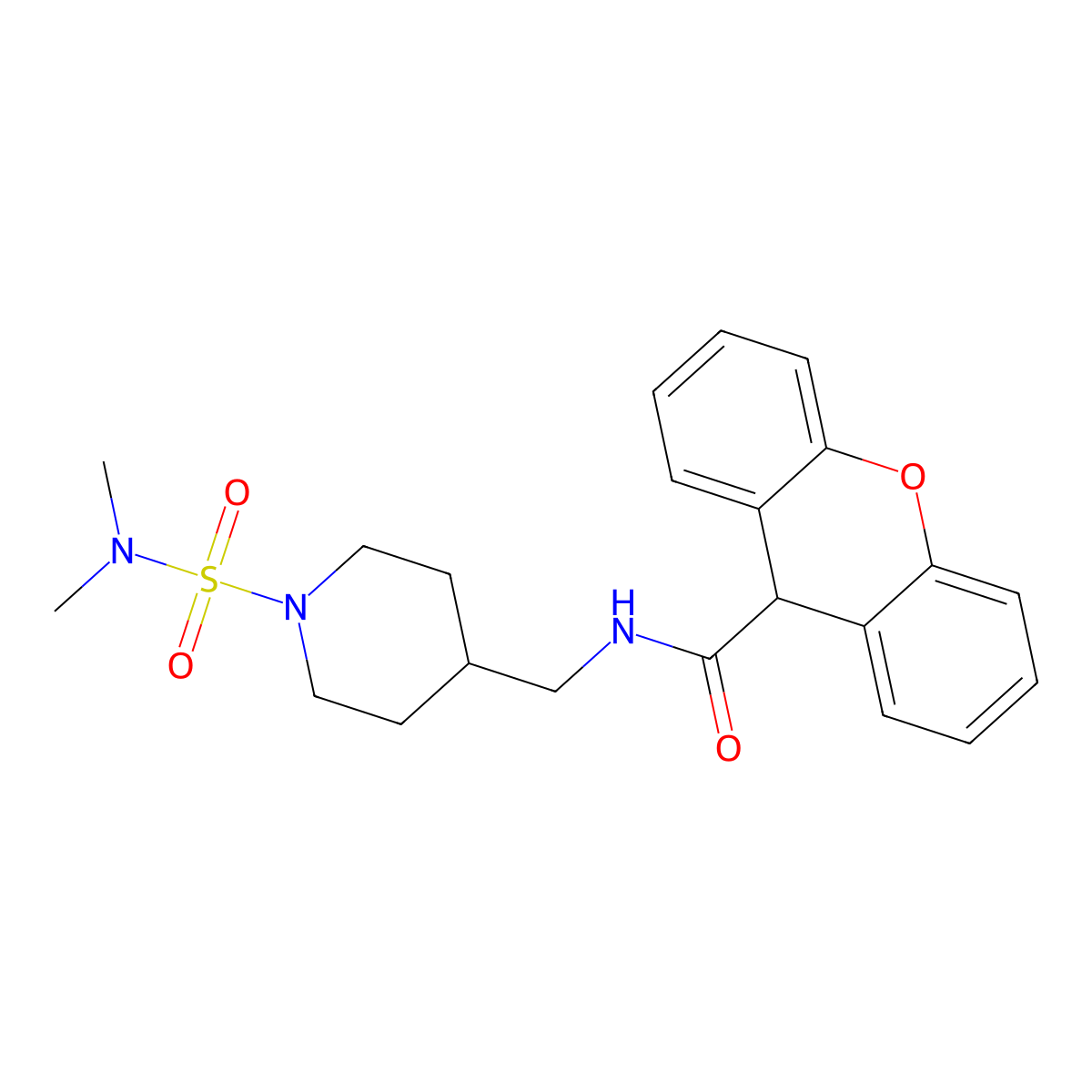 N-((1-(N,N-dimethylsulfamoyl)piperidin-4-yl)methyl)-9H-xanthene-9-carboxamide molecular structure, CAS 2034293-85-9