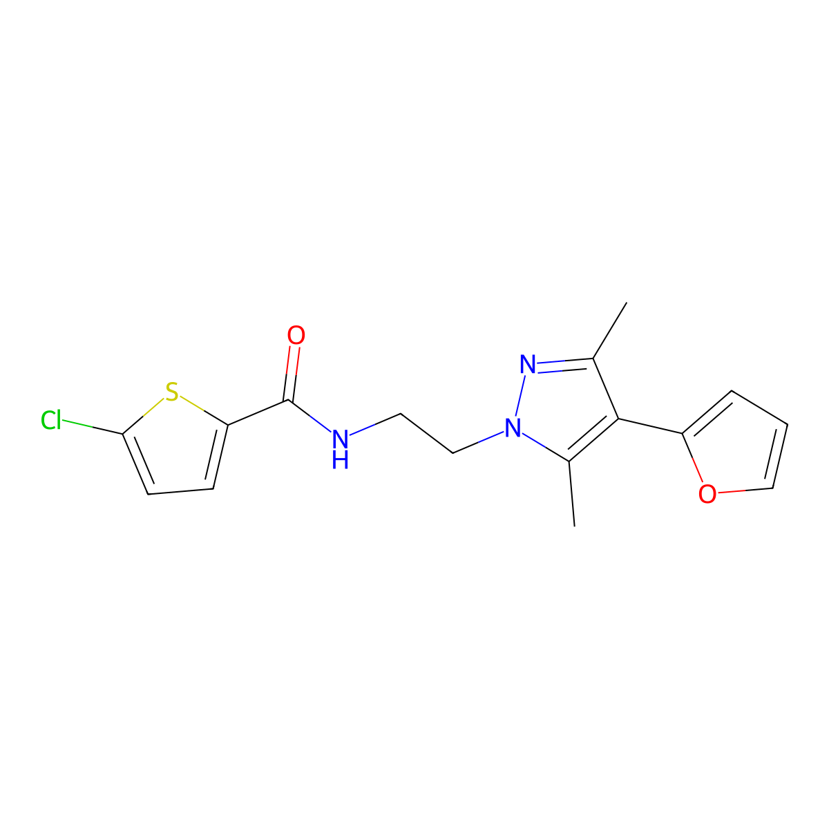 5-chloro-N-{2-[4-(furan-2-yl)-3,5-dimethyl-1H-pyrazol-1-yl]ethyl}thiophene-2-carboxamide molecular structure, CAS 2034293-87-1