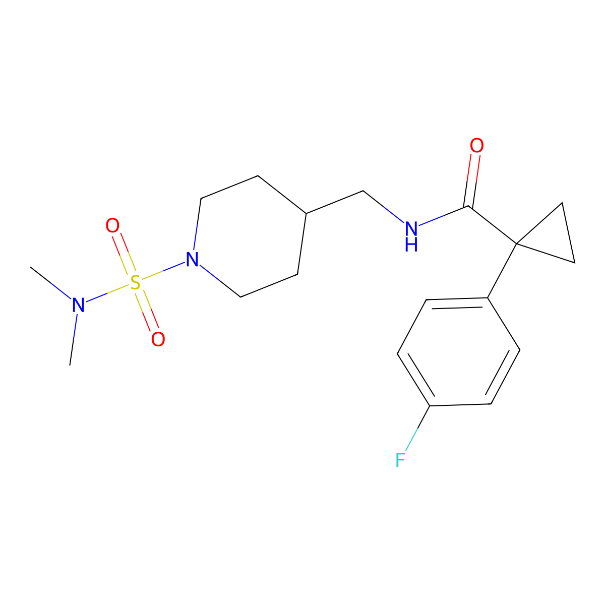 N-((1-(N,N-dimethylsulfamoyl)piperidin-4-yl)methyl)-1-(4-fluorophenyl)cyclopropanecarboxamide molecular structure, CAS 2034293-93-9