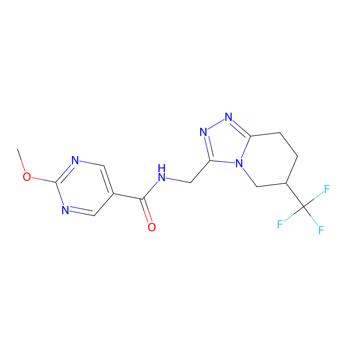 2-methoxy-N-((6-(trifluoromethyl)-5,6,7,8-tetrahydro-[1,2,4]triazolo[4,3-a]pyridin-3-yl)methyl)pyrimidine-5-carboxamide molecular structure, CAS 2034293-94-0