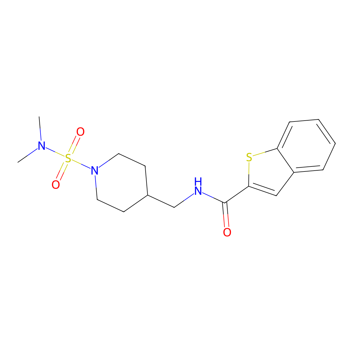 N-((1-(N,N-dimethylsulfamoyl)piperidin-4-yl)methyl)benzo[b]thiophene-2-carboxamide molecular structure, CAS 2034294-04-5