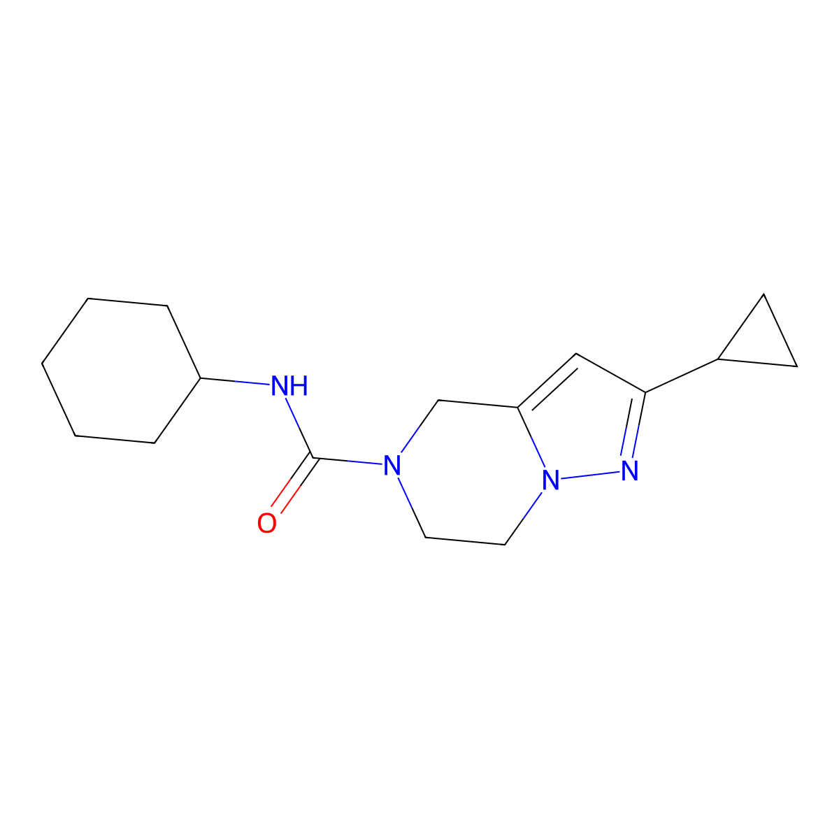 N-cyclohexyl-2-cyclopropyl-6,7-dihydropyrazolo[1,5-a]pyrazine-5(4H)-carboxamide molecular structure, CAS 2034294-11-4