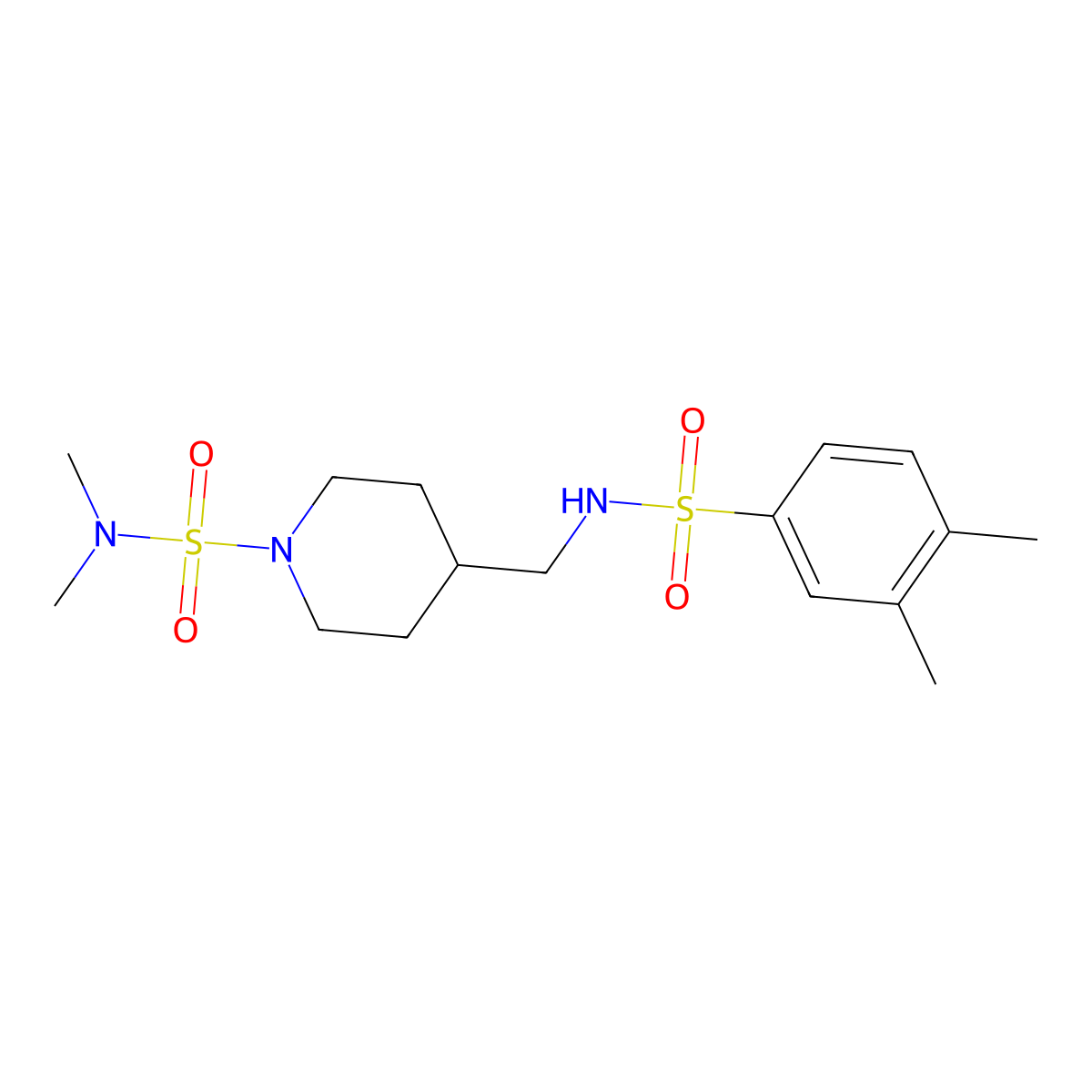4-((3,4-dimethylphenylsulfonamido)methyl)-N,N-dimethylpiperidine-1-sulfonamide molecular structure, CAS 2034294-15-8