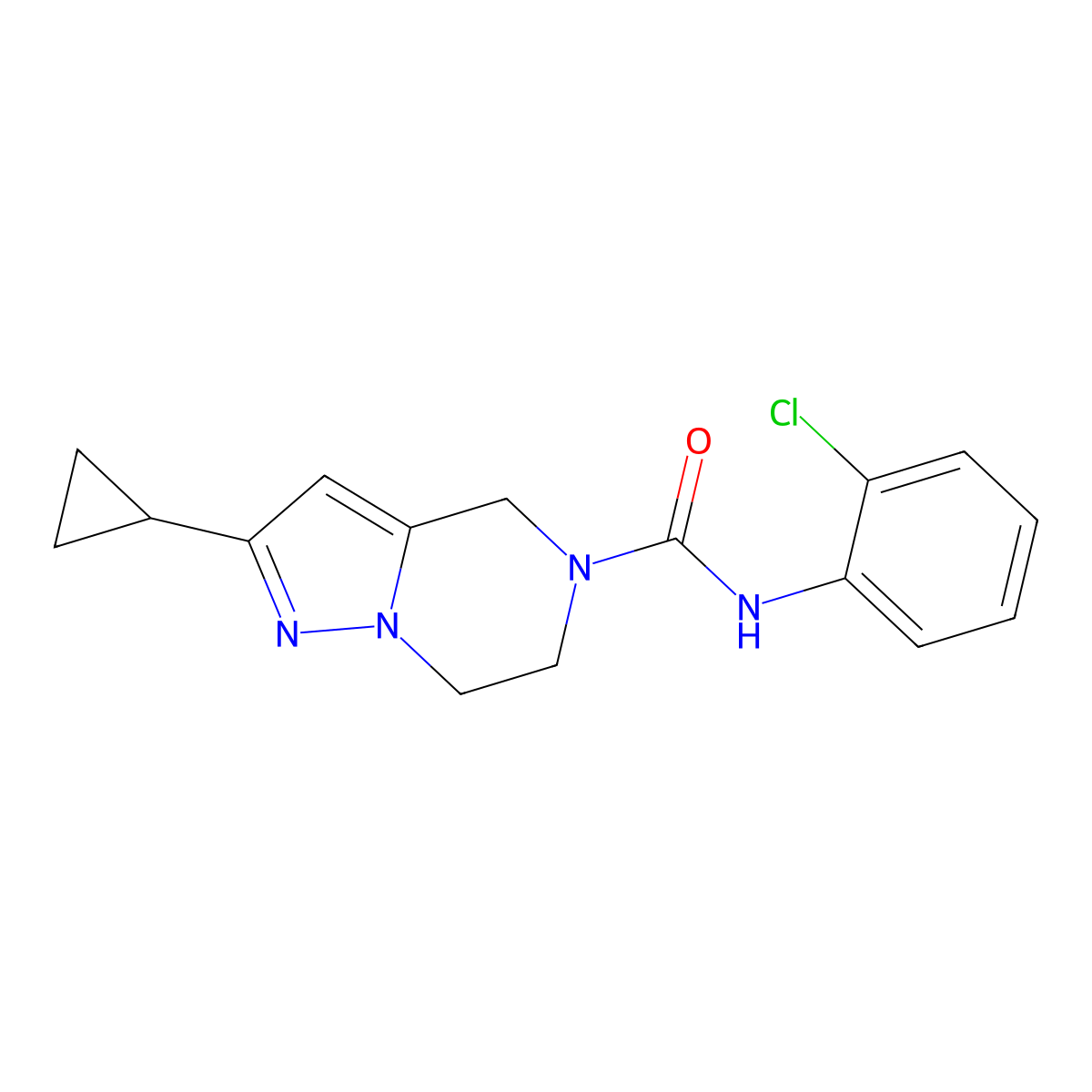 N-(2-chlorophenyl)-2-cyclopropyl-6,7-dihydropyrazolo[1,5-a]pyrazine-5(4H)-carboxamide molecular structure, CAS 2034294-16-9