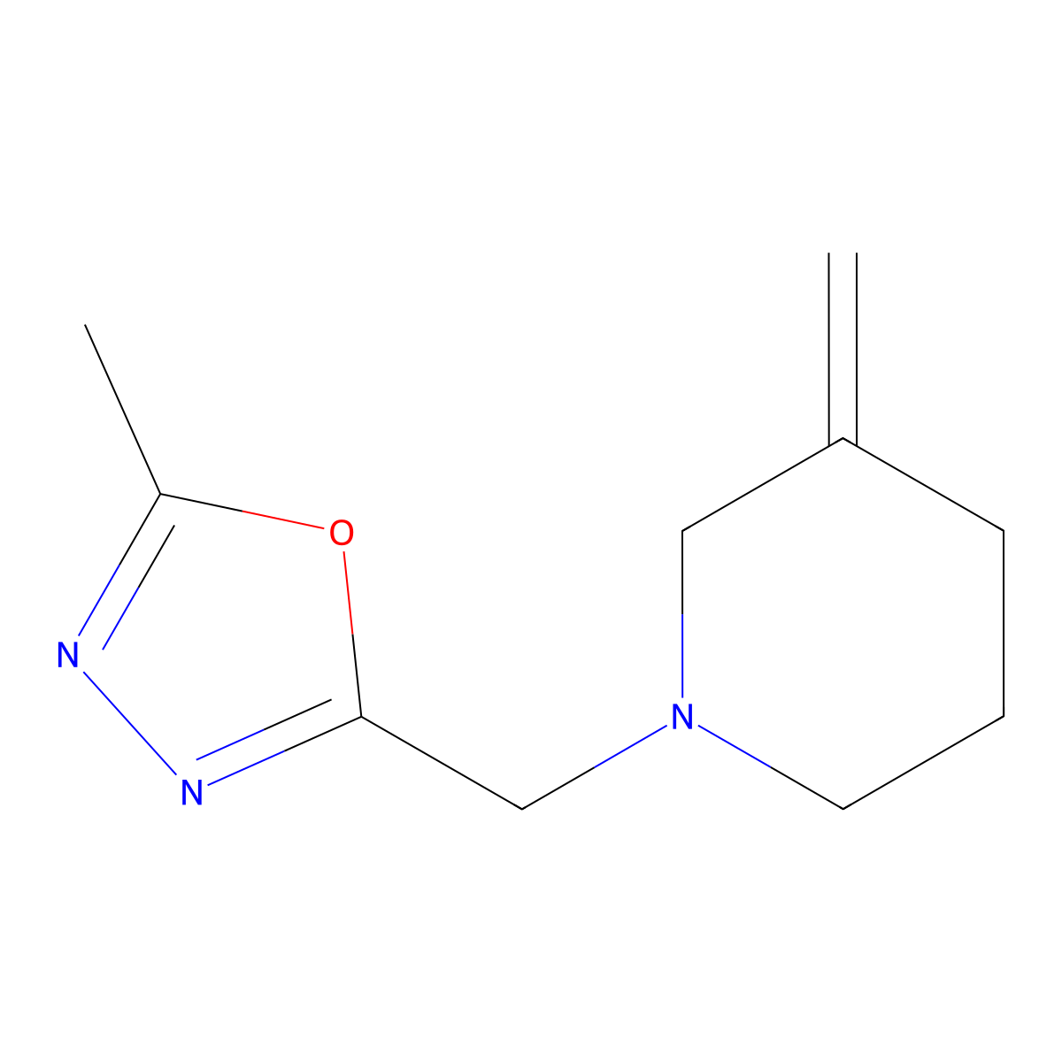 2-Methyl-5-((3-methylenepiperidin-1-yl)methyl)-1,3,4-oxadiazole molecular structure, CAS 2034294-22-7