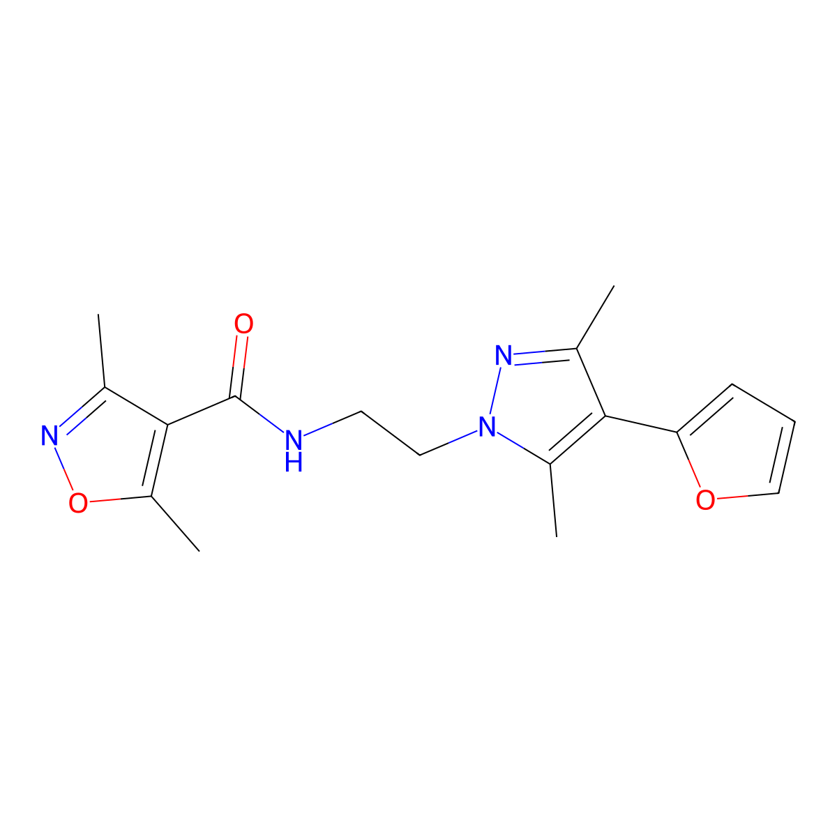 N-(2-(4-(furan-2-yl)-3,5-dimethyl-1H-pyrazol-1-yl)ethyl)-3,5-dimethylisoxazole-4-carboxamide molecular structure, CAS 2034294-29-4
