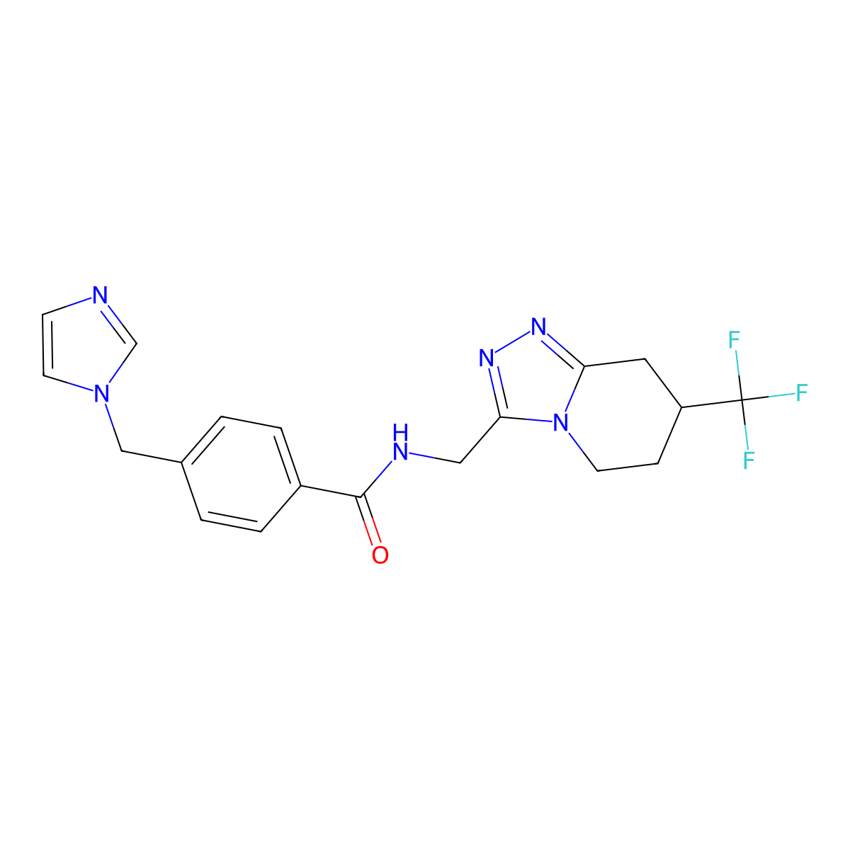 4-((1H-imidazol-1-yl)methyl)-N-((7-(trifluoromethyl)-5,6,7,8-tetrahydro-[1,2,4]triazolo[4,3-a]pyridin-3-yl)methyl)benzamide molecular structure, CAS 2034294-35-2