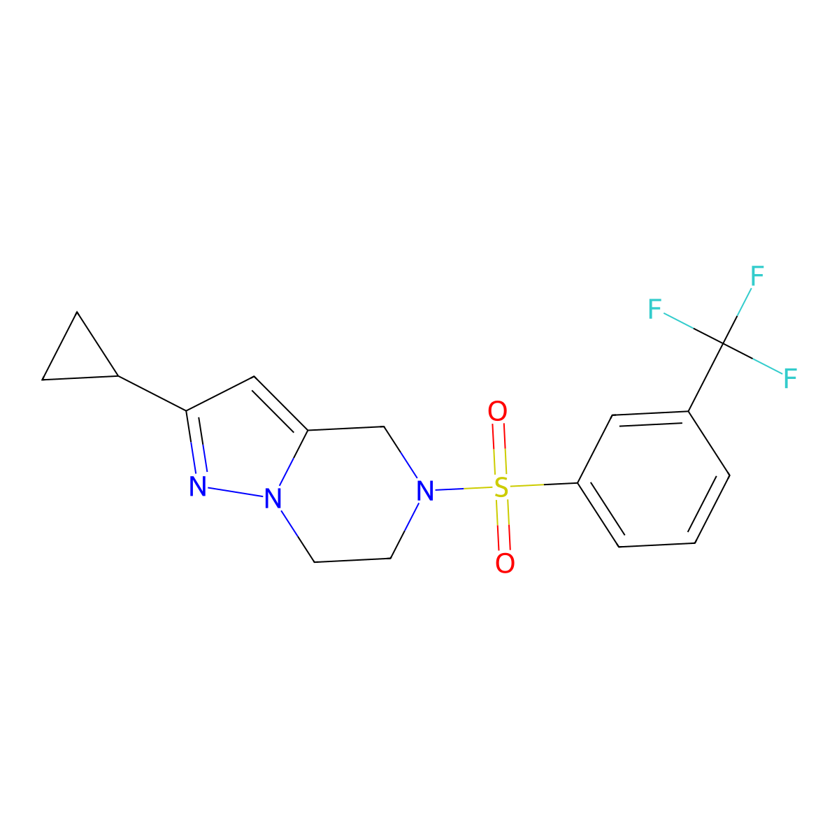 2-Cyclopropyl-5-((3-(trifluoromethyl)phenyl)sulfonyl)-4,5,6,7-tetrahydropyrazolo[1,5-a]pyrazine molecular structure, CAS 2034294-38-5