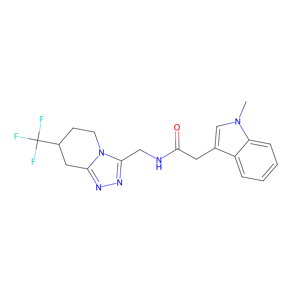 2-(1-methyl-1H-indol-3-yl)-N-((7-(trifluoromethyl)-5,6,7,8-tetrahydro-[1,2,4]triazolo[4,3-a]pyridin-3-yl)methyl)acetamide molecular structure, CAS 2034294-42-1