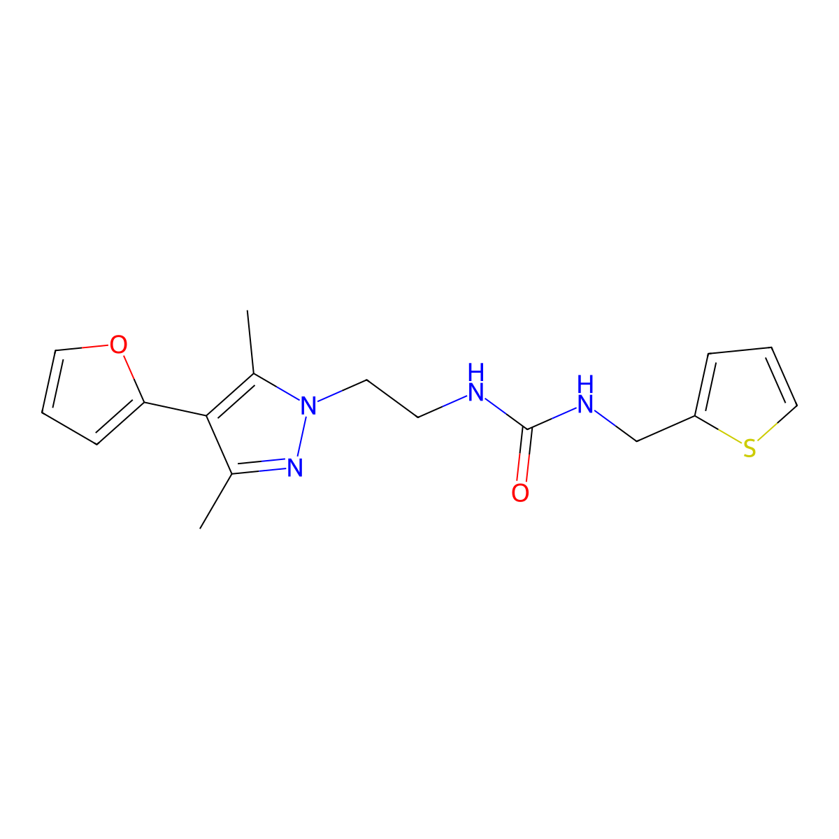 1-(2-(4-(furan-2-yl)-3,5-dimethyl-1H-pyrazol-1-yl)ethyl)-3-(thiophen-2-ylmethyl)urea molecular structure, CAS 2034294-45-4