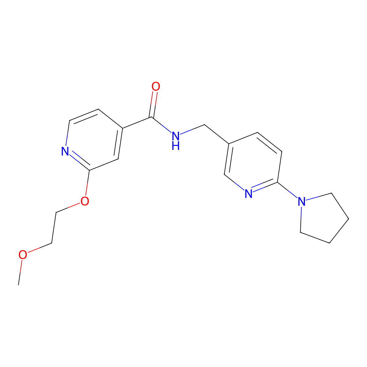 2-(2-methoxyethoxy)-N-((6-(pyrrolidin-1-yl)pyridin-3-yl)methyl)isonicotinamide molecular structure, CAS 2034294-48-7