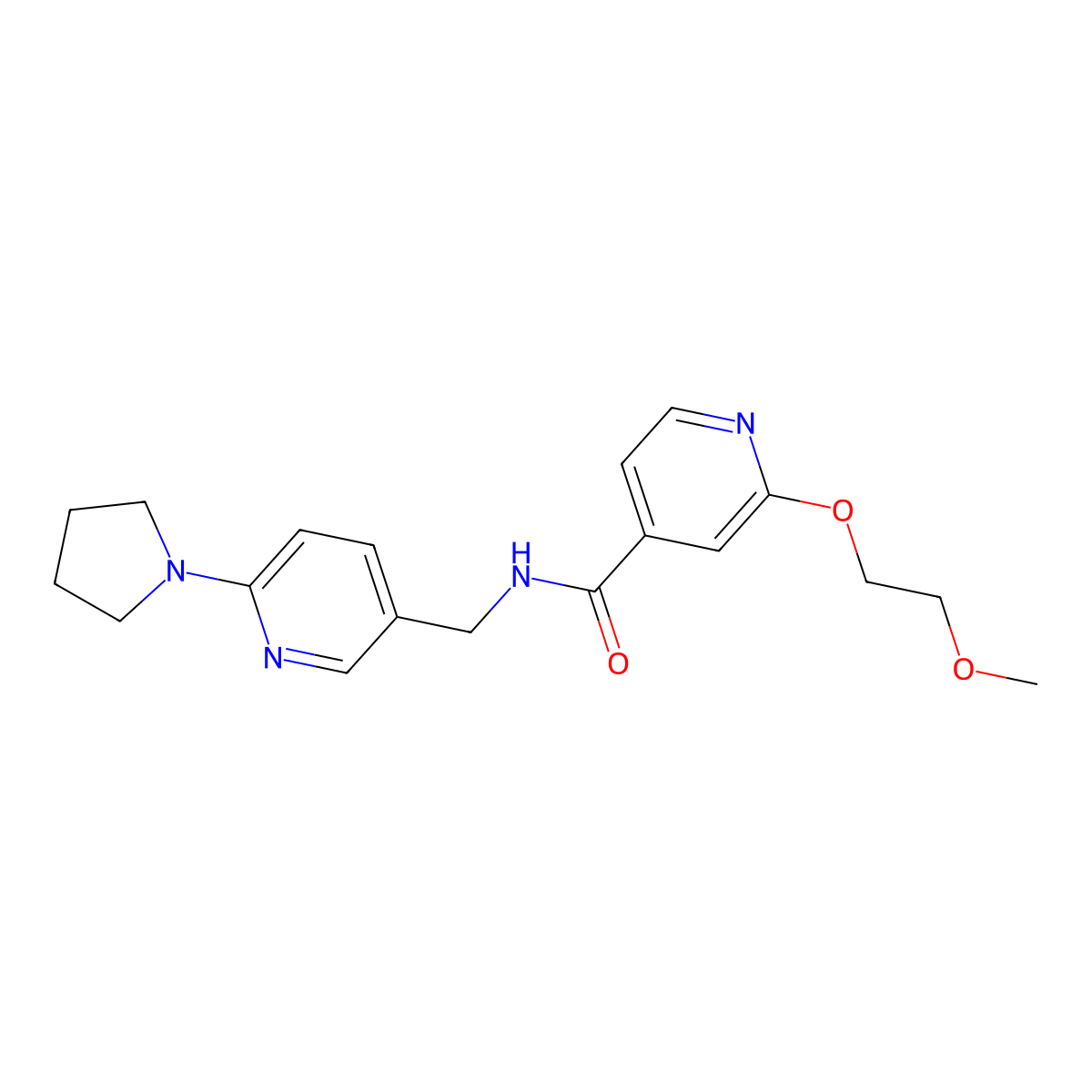 2-(2-methoxyethoxy)-N-((6-(pyrrolidin-1-yl)pyridin-3-yl)methyl)isonicotinamide molecular structure, CAS 2034294-48-7