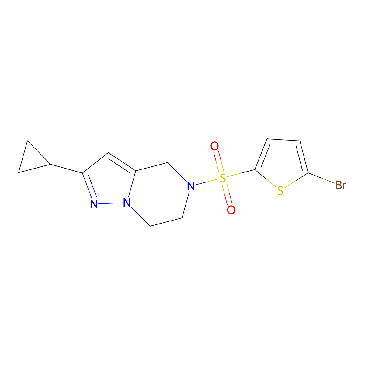 5-((5-Bromothiophen-2-yl)sulfonyl)-2-cyclopropyl-4,5,6,7-tetrahydropyrazolo[1,5-a]pyrazine molecular structure, CAS 2034294-49-8