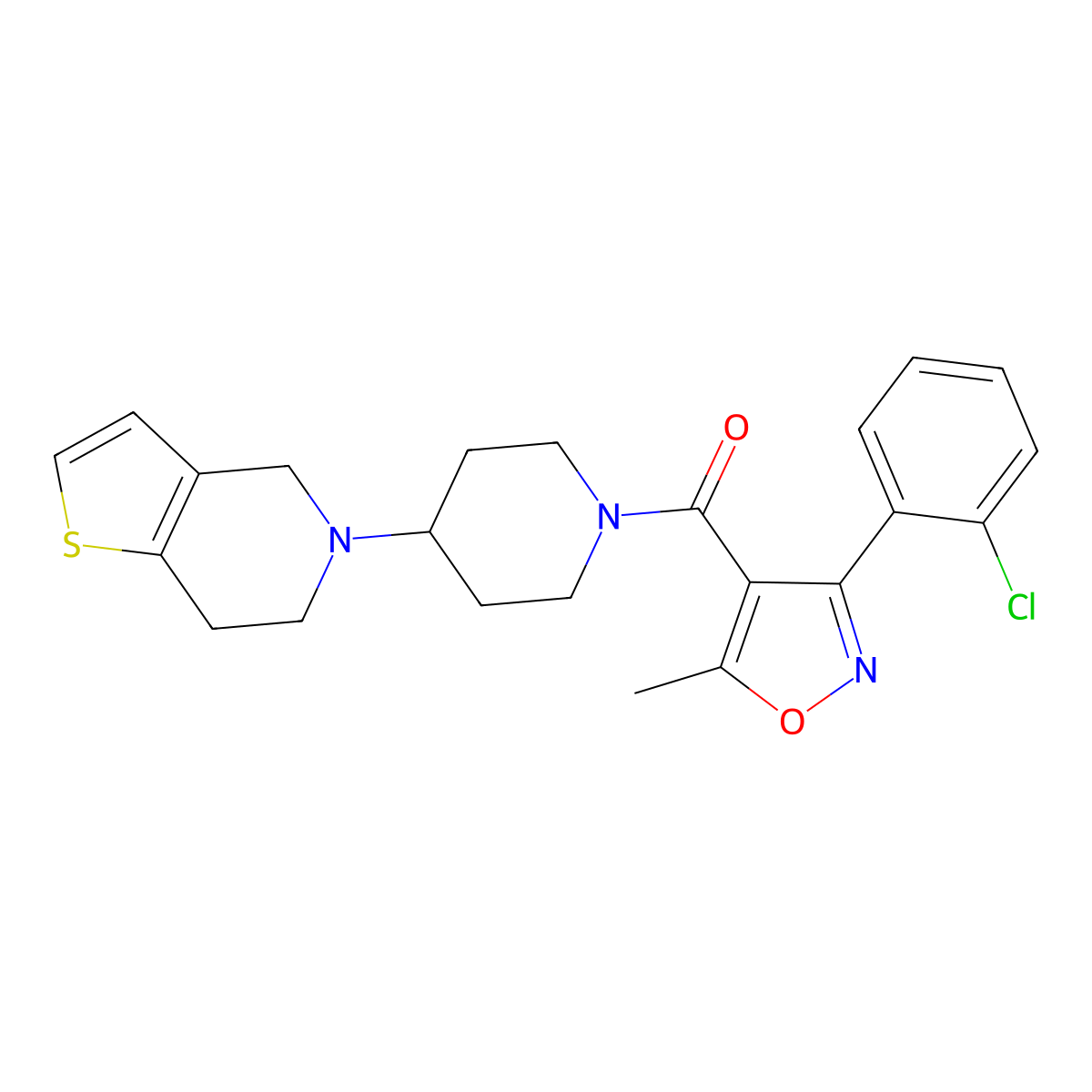 (3-(2-chlorophenyl)-5-methylisoxazol-4-yl)(4-(6,7-dihydrothieno[3,2-c]pyridin-5(4H)-yl)piperidin-1-yl)methanone molecular structure, CAS 2034294-51-2