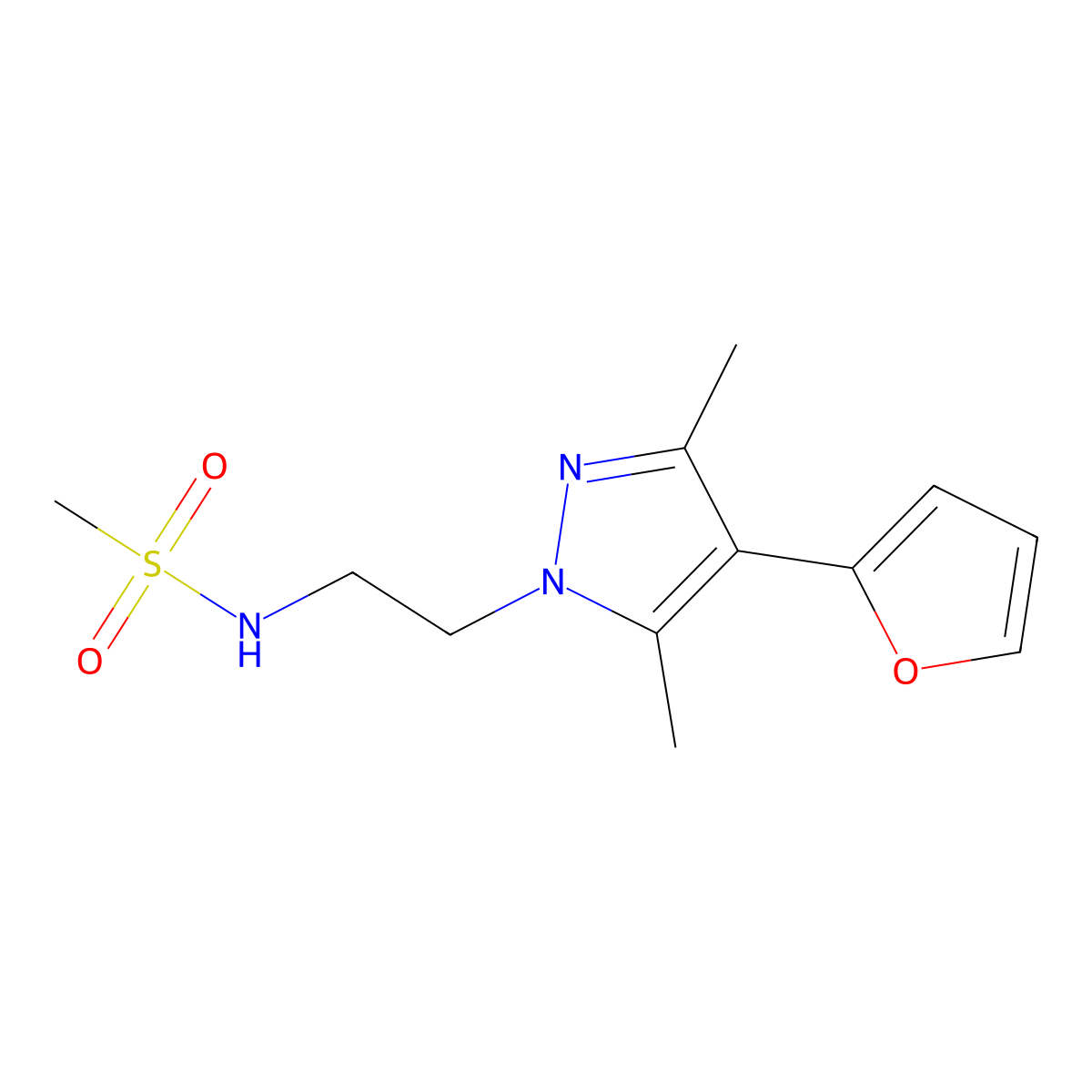 N-{2-[4-(furan-2-yl)-3,5-dimethyl-1H-pyrazol-1-yl]ethyl}methanesulfonamide molecular structure, CAS 2034294-58-9