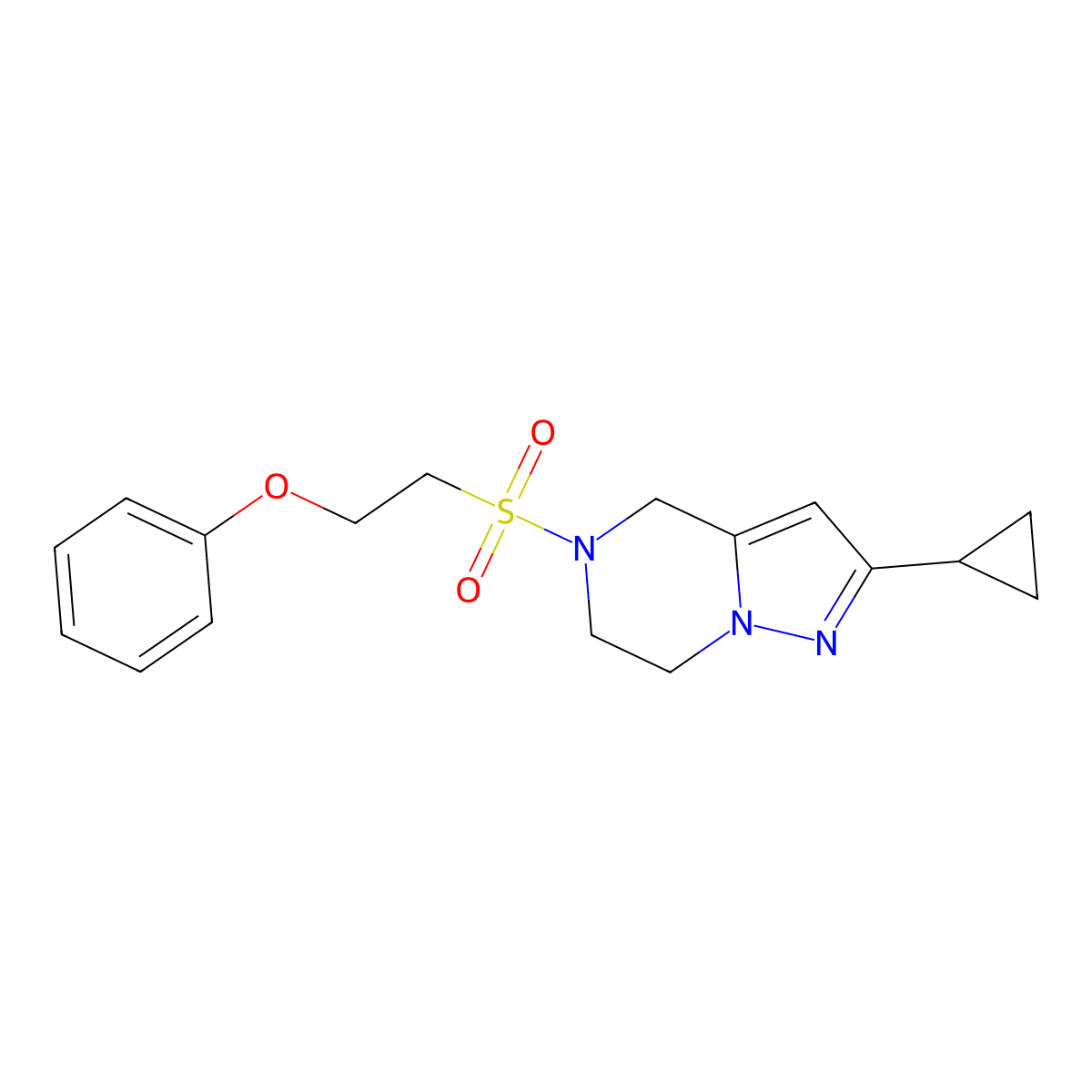 2-Cyclopropyl-5-((2-phenoxyethyl)sulfonyl)-4,5,6,7-tetrahydropyrazolo[1,5-a]pyrazine molecular structure, CAS 2034294-65-8