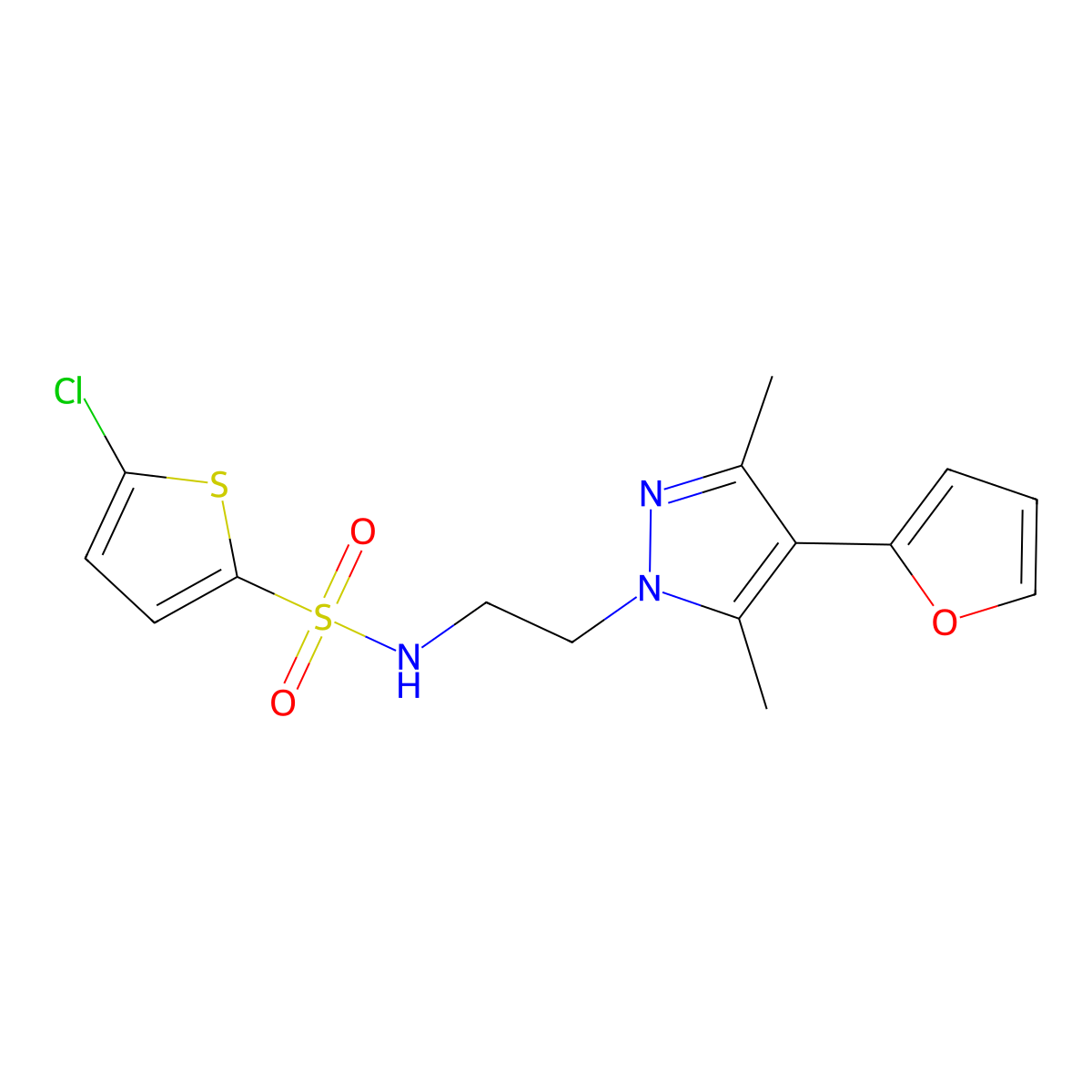 5-chloro-N-{2-[4-(furan-2-yl)-3,5-dimethyl-1H-pyrazol-1-yl]ethyl}thiophene-2-sulfonamide molecular structure, CAS 2034294-67-0