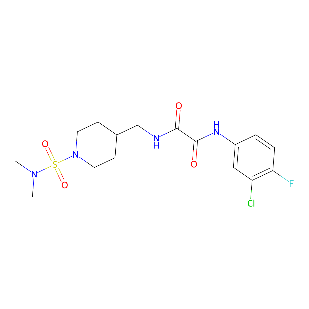 N1-(3-chloro-4-fluorophenyl)-N2-((1-(N,N-dimethylsulfamoyl)piperidin-4-yl)methyl)oxalamide molecular structure, CAS 2034294-70-5