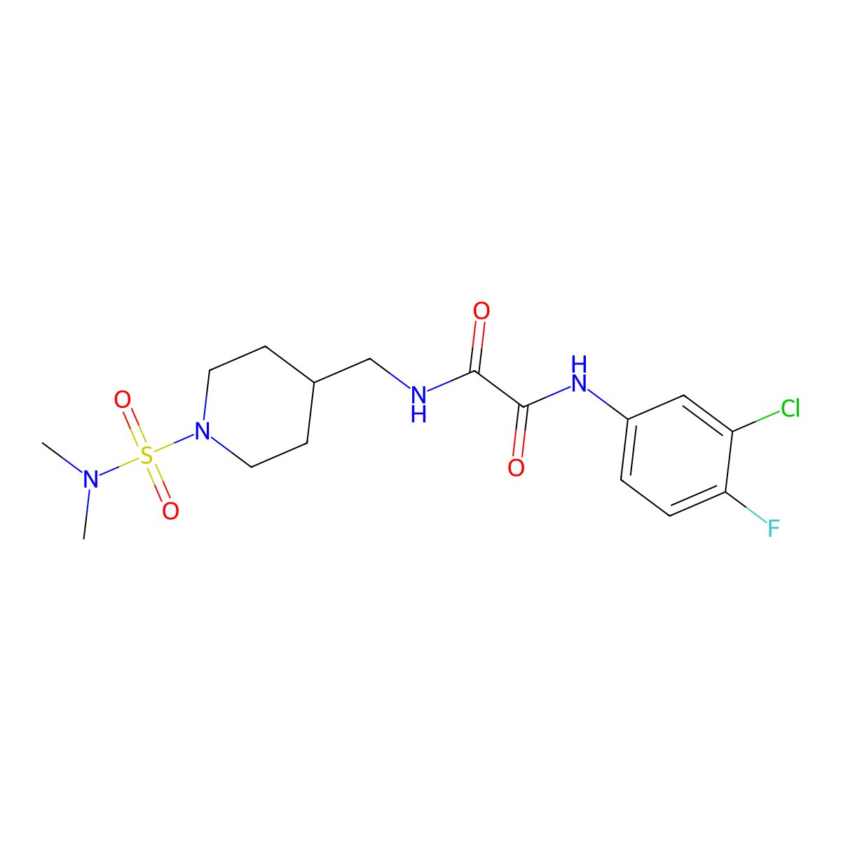 N1-(3-chloro-4-fluorophenyl)-N2-((1-(N,N-dimethylsulfamoyl)piperidin-4-yl)methyl)oxalamide molecular structure, CAS 2034294-70-5