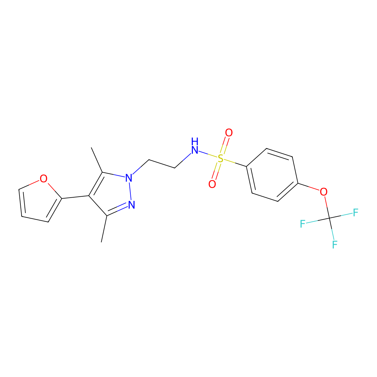 N-{2-[4-(furan-2-yl)-3,5-dimethyl-1H-pyrazol-1-yl]ethyl}-4-(trifluoromethoxy)benzene-1-sulfonamide molecular structure, CAS 2034294-74-9