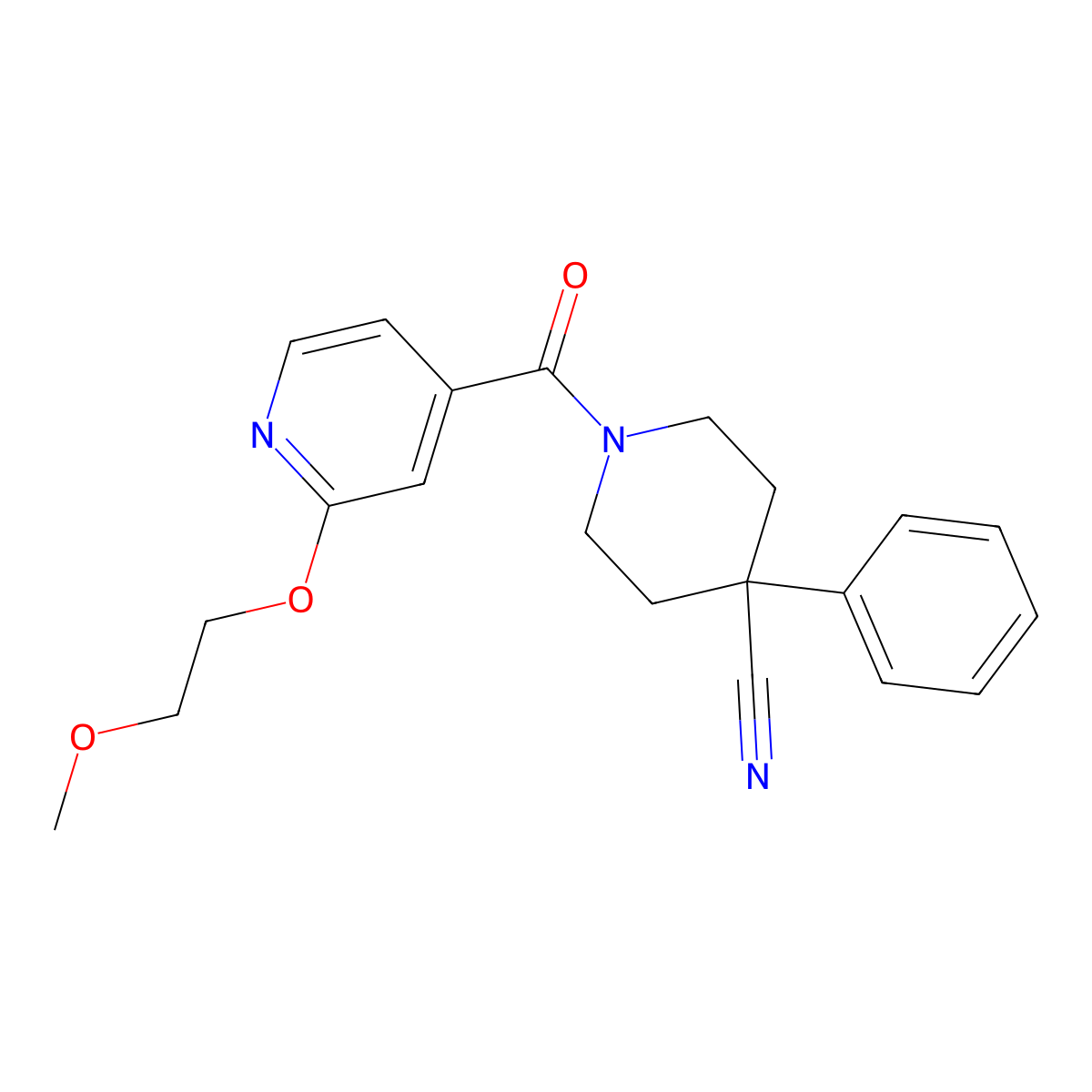 1-(2-(2-Methoxyethoxy)isonicotinoyl)-4-phenylpiperidine-4-carbonitrile molecular structure, CAS 2034294-75-0