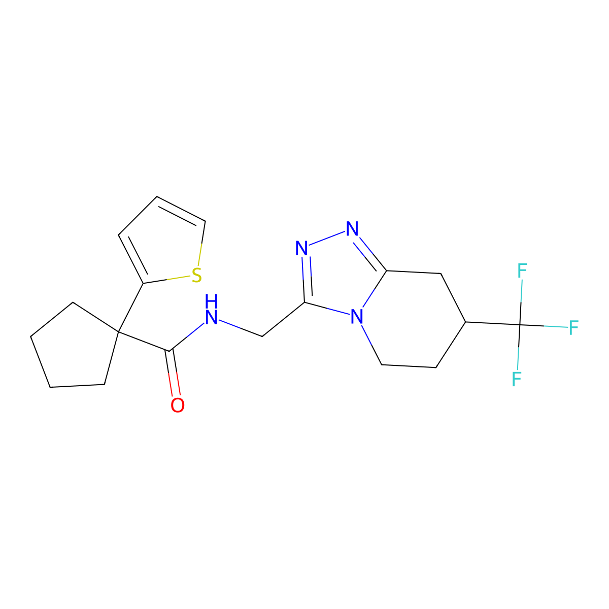 1-(thiophen-2-yl)-N-((7-(trifluoromethyl)-5,6,7,8-tetrahydro-[1,2,4]triazolo[4,3-a]pyridin-3-yl)methyl)cyclopentanecarboxamide molecular structure, CAS 2034294-81-8