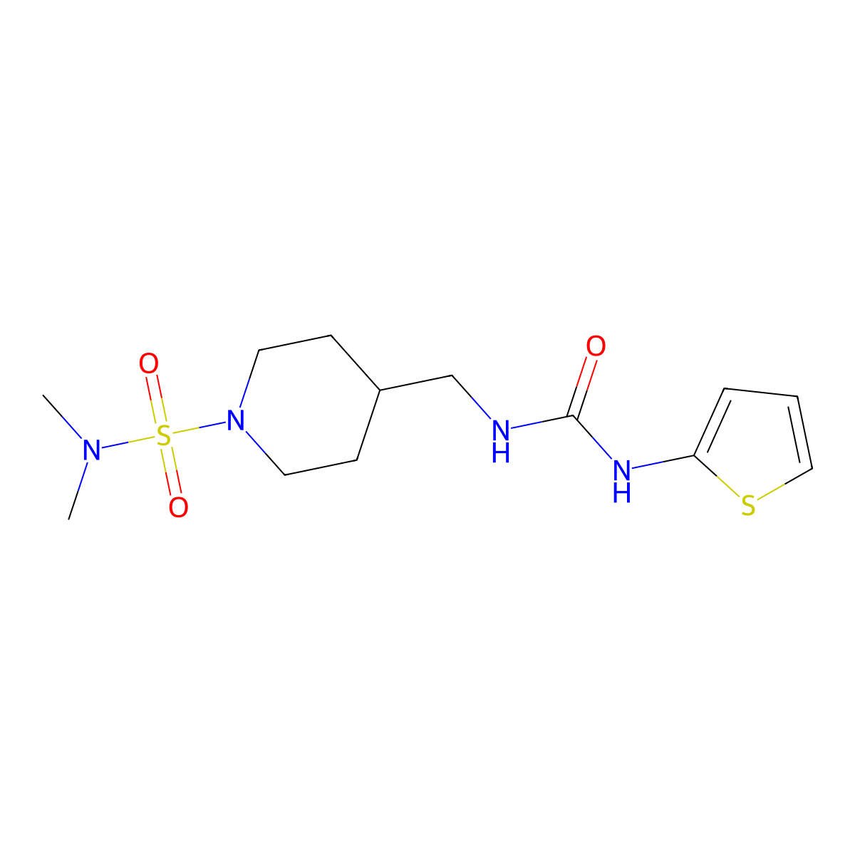 N,N-dimethyl-4-((3-(thiophen-2-yl)ureido)methyl)piperidine-1-sulfonamide molecular structure, CAS 2034294-82-9