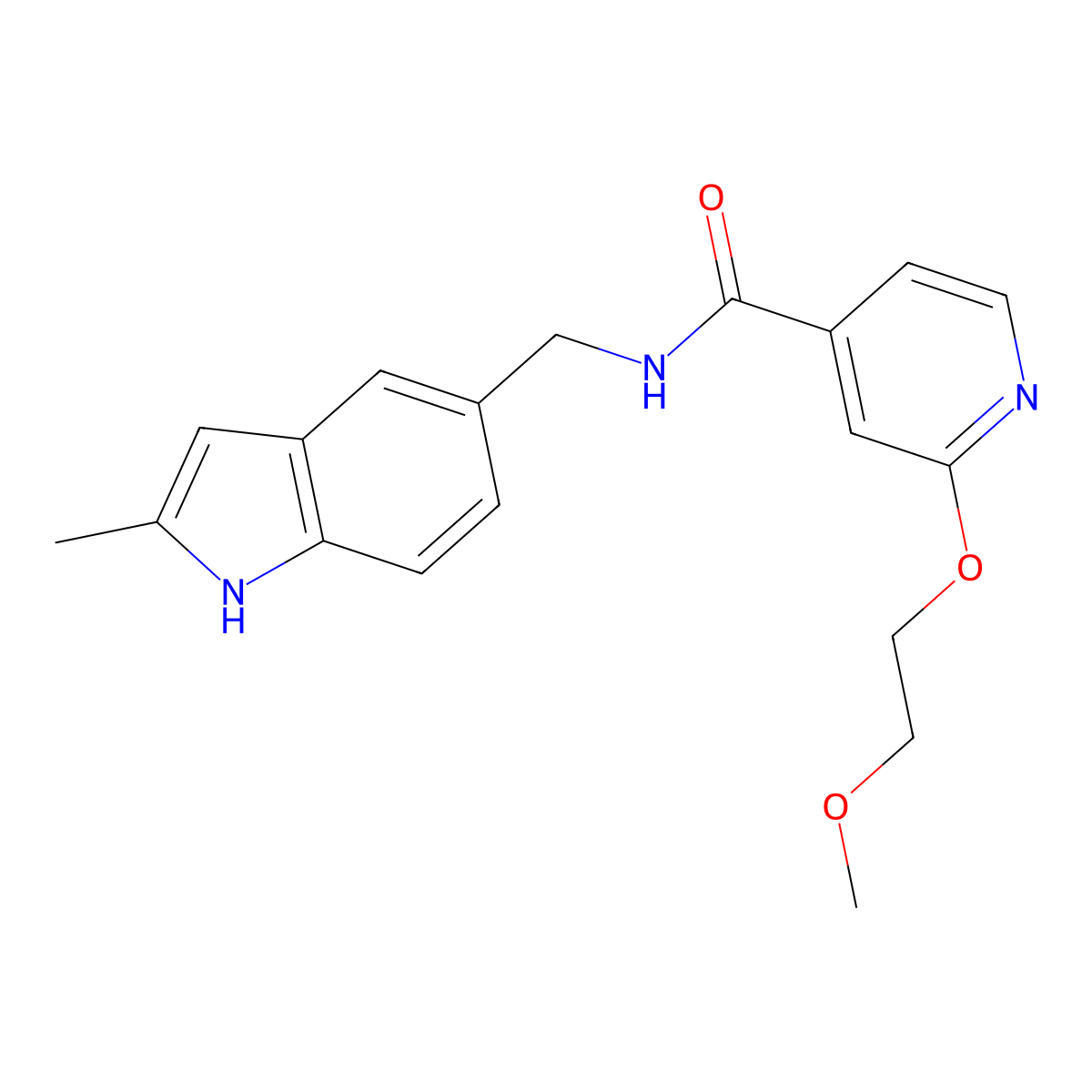 2-(2-methoxyethoxy)-N-((2-methyl-1H-indol-5-yl)methyl)isonicotinamide molecular structure, CAS 2034294-83-0
