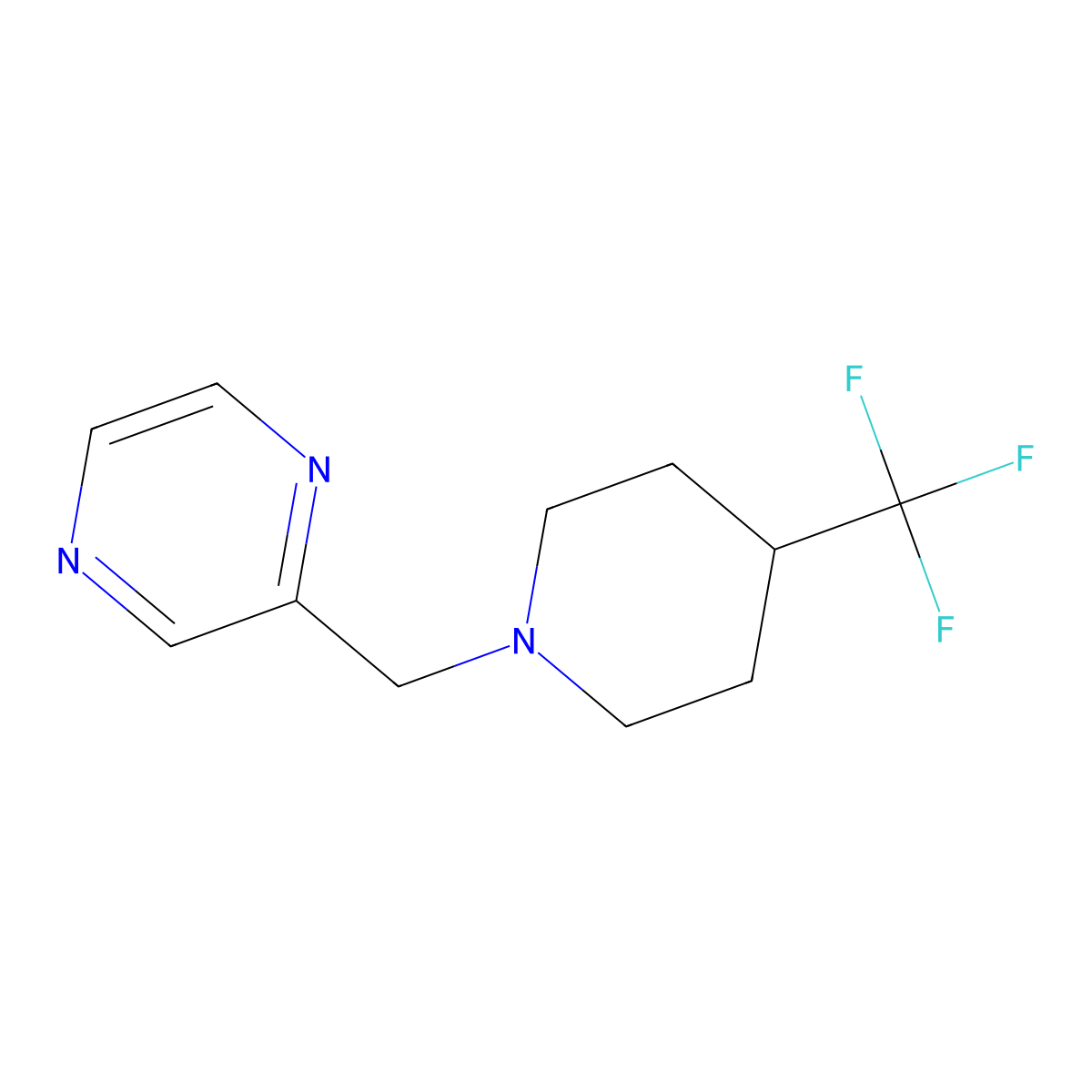 2-((4-(Trifluoromethyl)piperidin-1-yl)methyl)pyrazine molecular structure, CAS 2034294-88-5