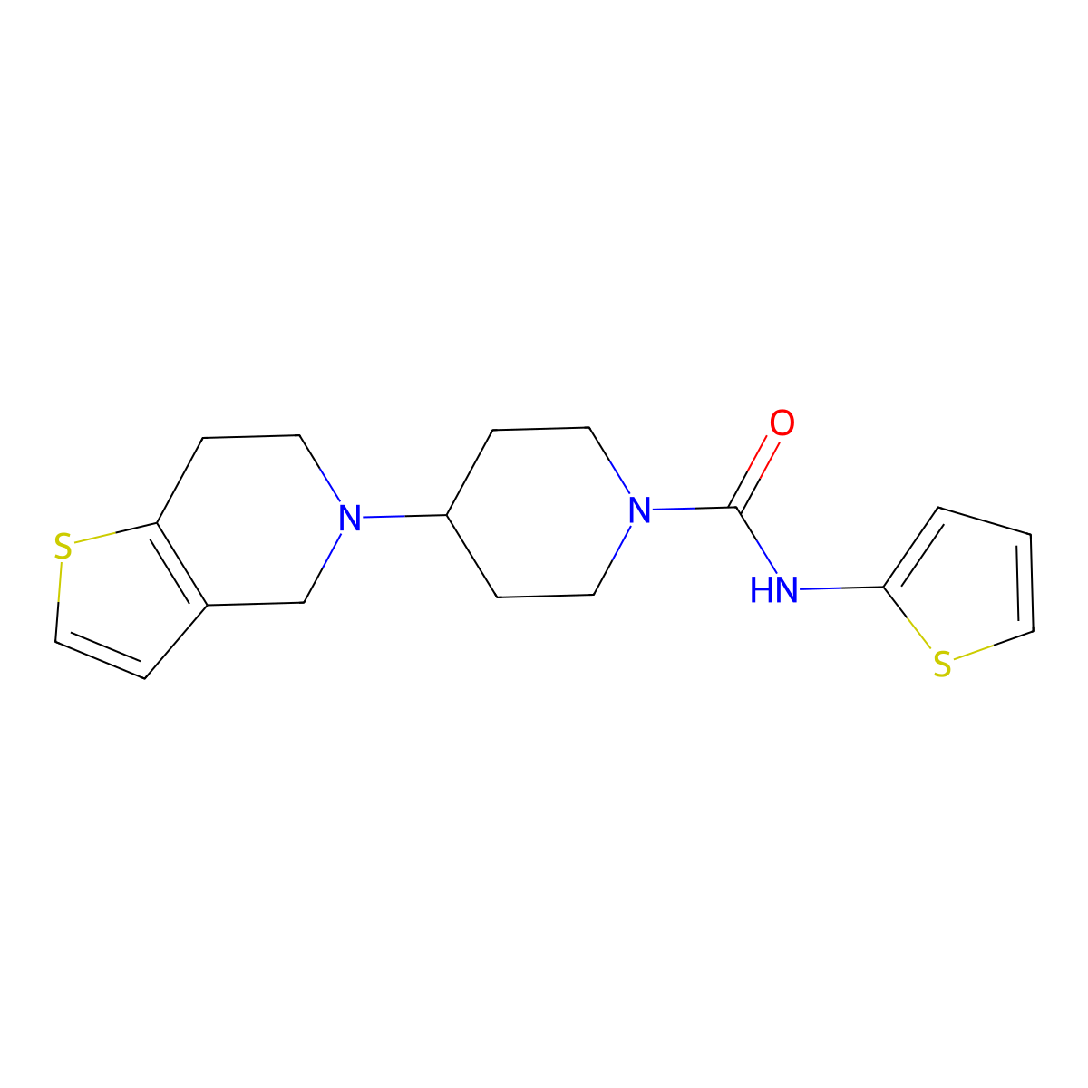 4-(6,7-dihydrothieno[3,2-c]pyridin-5(4H)-yl)-N-(thiophen-2-yl)piperidine-1-carboxamide molecular structure, CAS 2034294-90-9