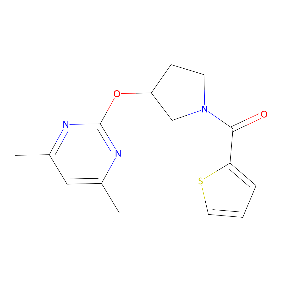 (3-((4,6-Dimethylpyrimidin-2-yl)oxy)pyrrolidin-1-yl)(thiophen-2-yl)methanone molecular structure, CAS 2034294-92-1