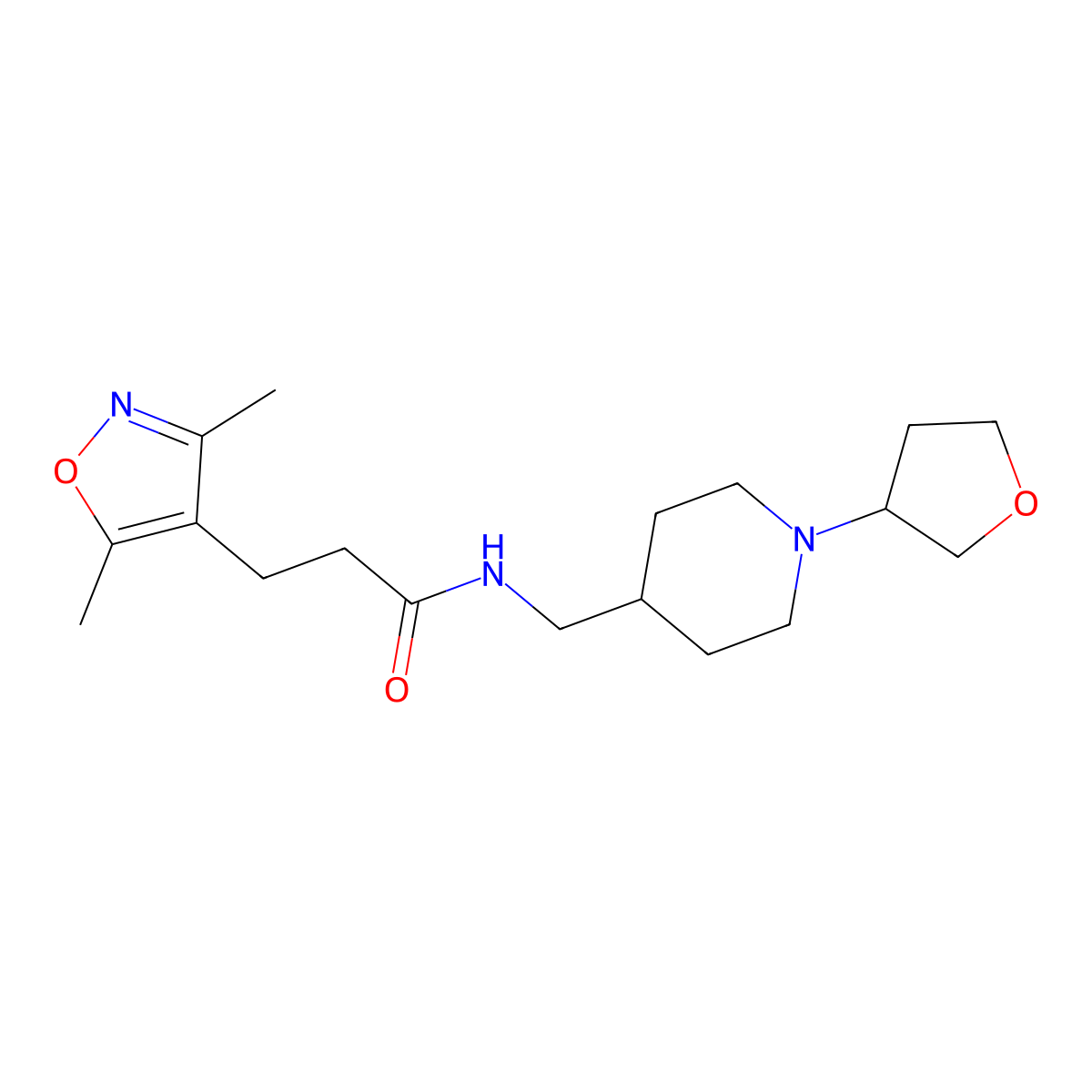 3-(3,5-dimethylisoxazol-4-yl)-N-((1-(tetrahydrofuran-3-yl)piperidin-4-yl)methyl)propanamide molecular structure, CAS 2034294-93-2