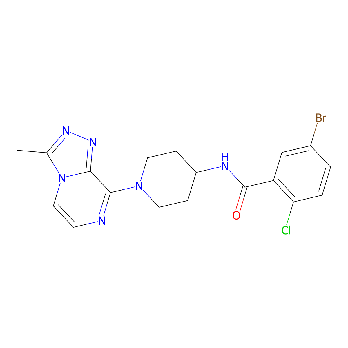 5-bromo-2-chloro-N-(1-(3-methyl-[1,2,4]triazolo[4,3-a]pyrazin-8-yl)piperidin-4-yl)benzamide molecular structure, CAS 2034294-94-3