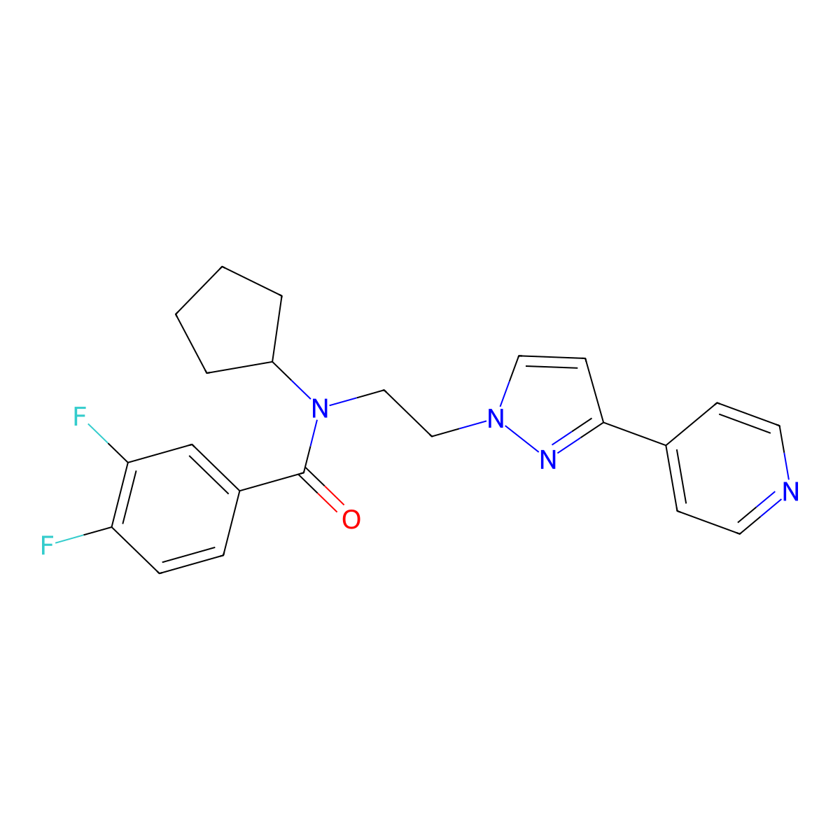 N-cyclopentyl-3,4-difluoro-N-(2-(3-(pyridin-4-yl)-1H-pyrazol-1-yl)ethyl)benzamide molecular structure, CAS 2034294-95-4