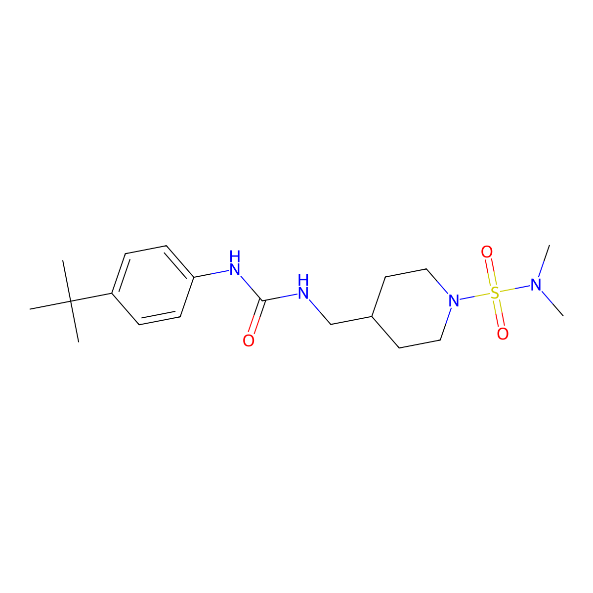 4-((3-(4-(tert-butyl)phenyl)ureido)methyl)-N,N-dimethylpiperidine-1-sulfonamide molecular structure, CAS 2034294-98-7