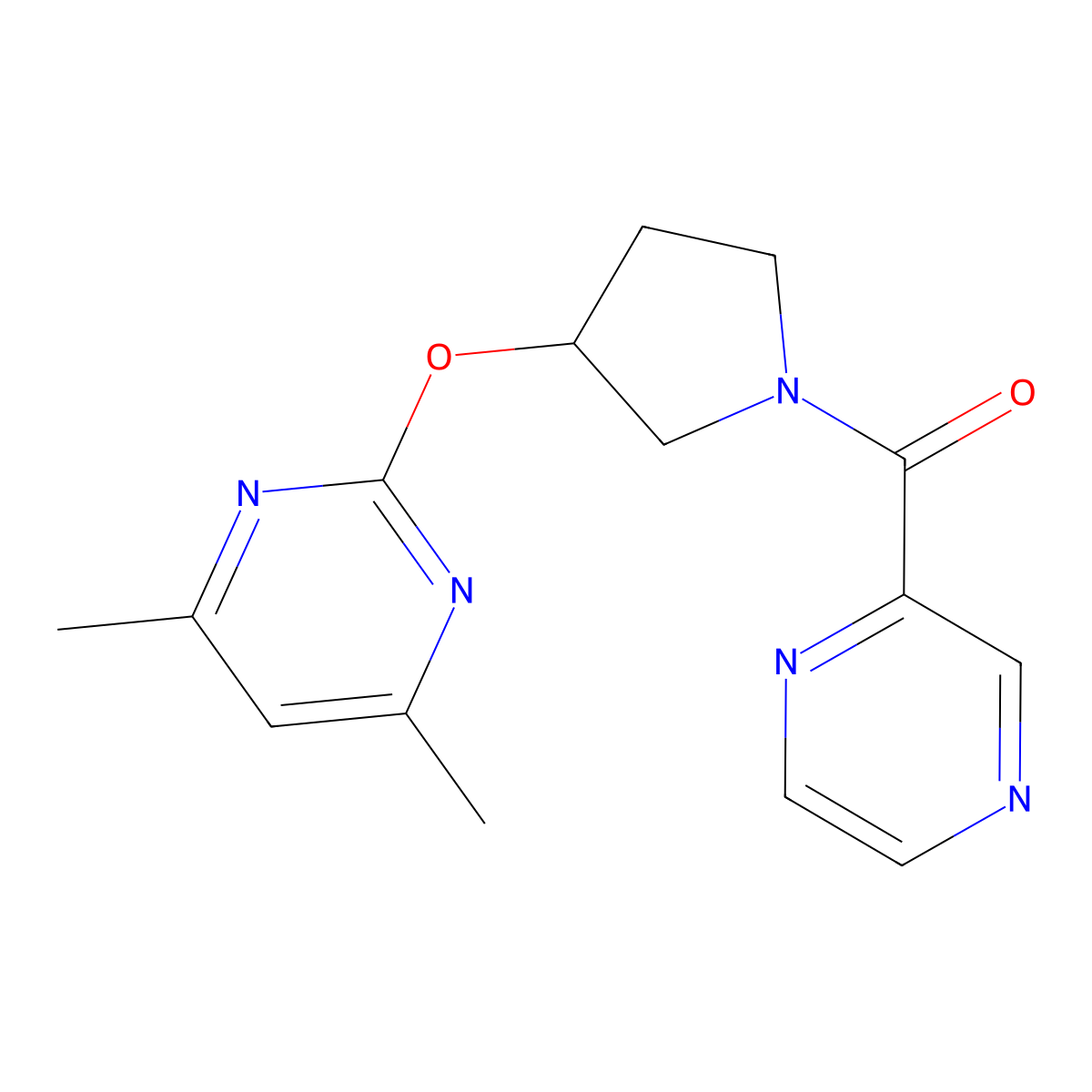 (3-((4,6-Dimethylpyrimidin-2-yl)oxy)pyrrolidin-1-yl)(pyrazin-2-yl)methanone molecular structure, CAS 2034295-00-4