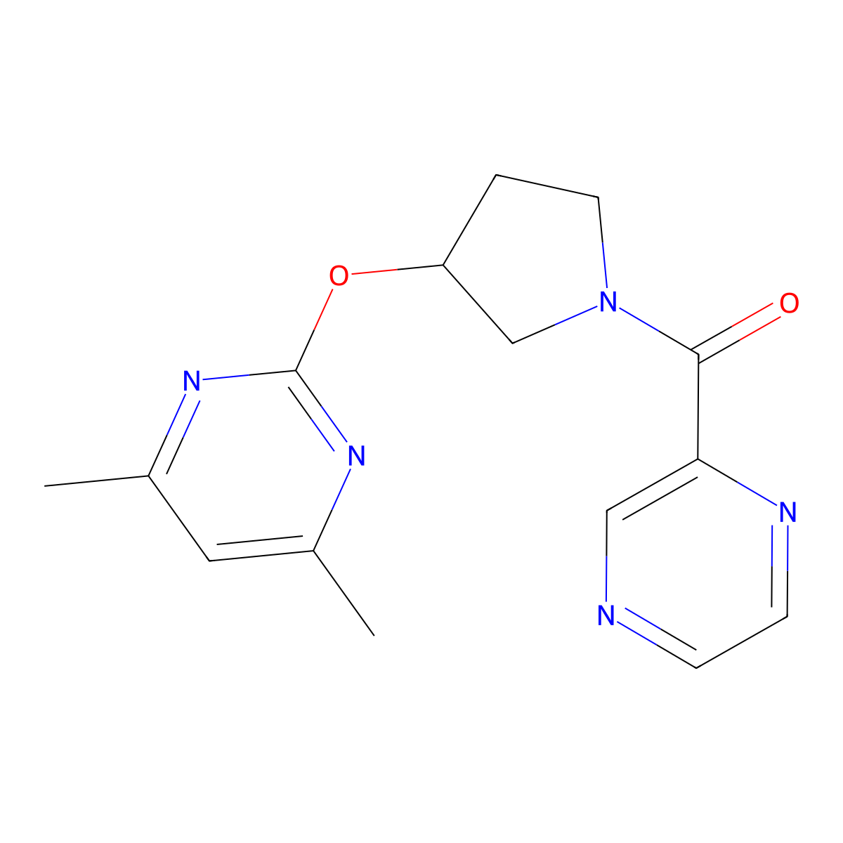 (3-((4,6-Dimethylpyrimidin-2-yl)oxy)pyrrolidin-1-yl)(pyrazin-2-yl)methanone molecular structure, CAS 2034295-00-4