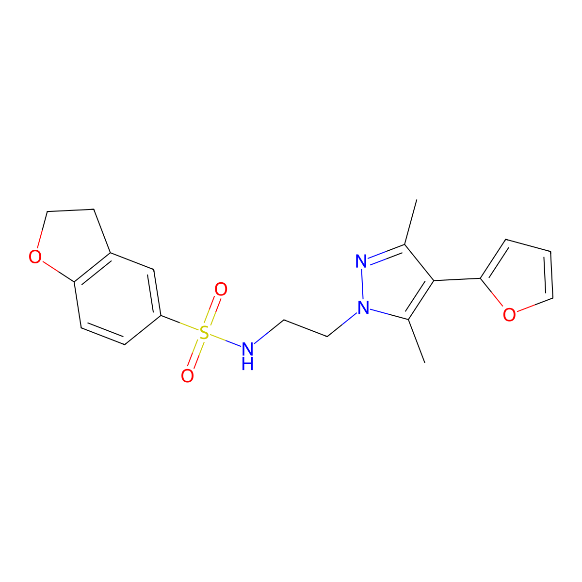 N-(2-(4-(furan-2-yl)-3,5-dimethyl-1H-pyrazol-1-yl)ethyl)-2,3-dihydrobenzofuran-5-sulfonamide molecular structure, CAS 2034295-02-6