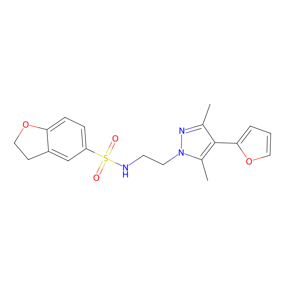 N-(2-(4-(furan-2-yl)-3,5-dimethyl-1H-pyrazol-1-yl)ethyl)-2,3-dihydrobenzofuran-5-sulfonamide molecular structure, CAS 2034295-02-6