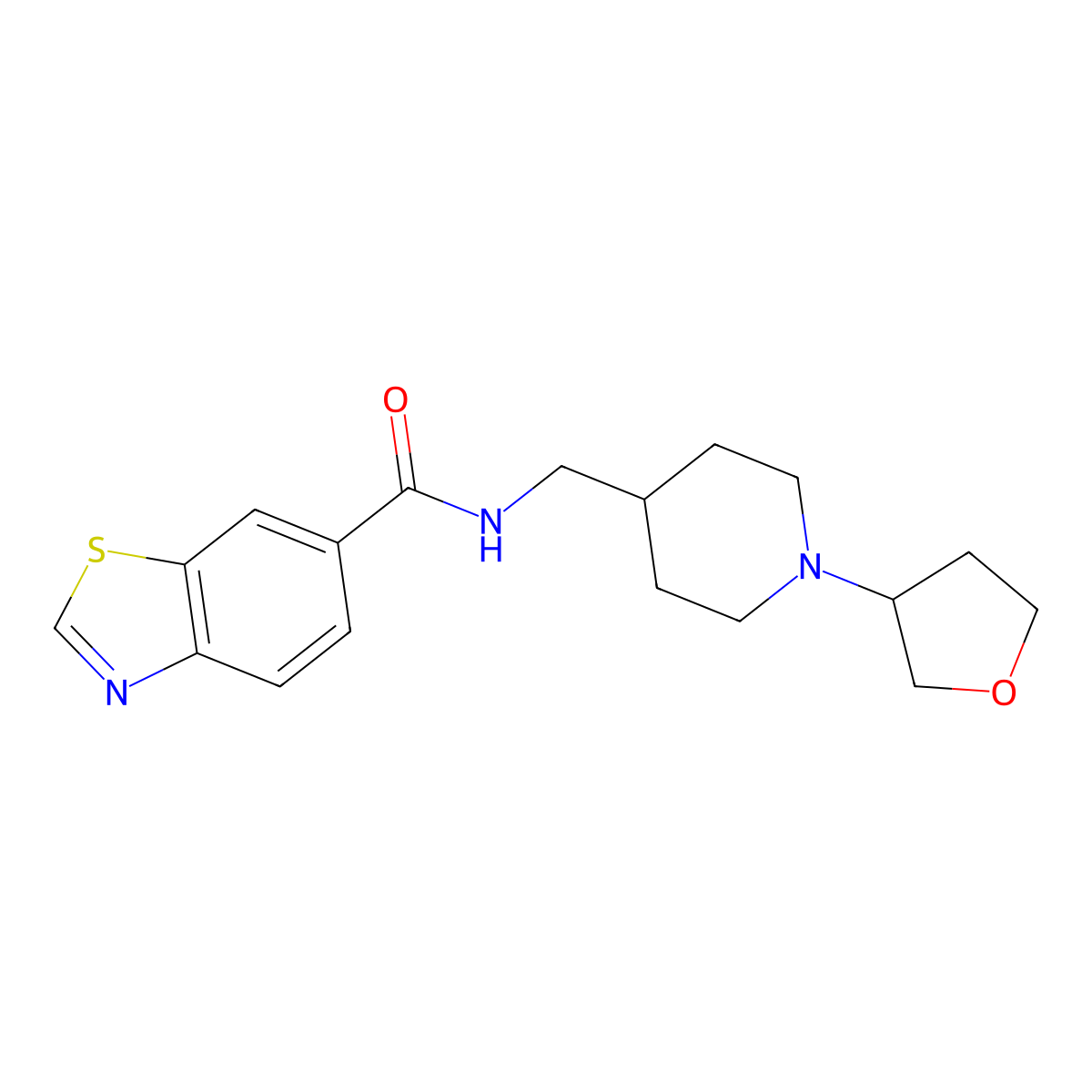 N-((1-(tetrahydrofuran-3-yl)piperidin-4-yl)methyl)benzo[d]thiazole-6-carboxamide molecular structure, CAS 2034295-04-8