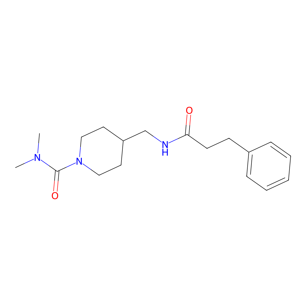 N,N-dimethyl-4-[(3-phenylpropanamido)methyl]piperidine-1-carboxamide molecular structure, CAS 2034295-06-0