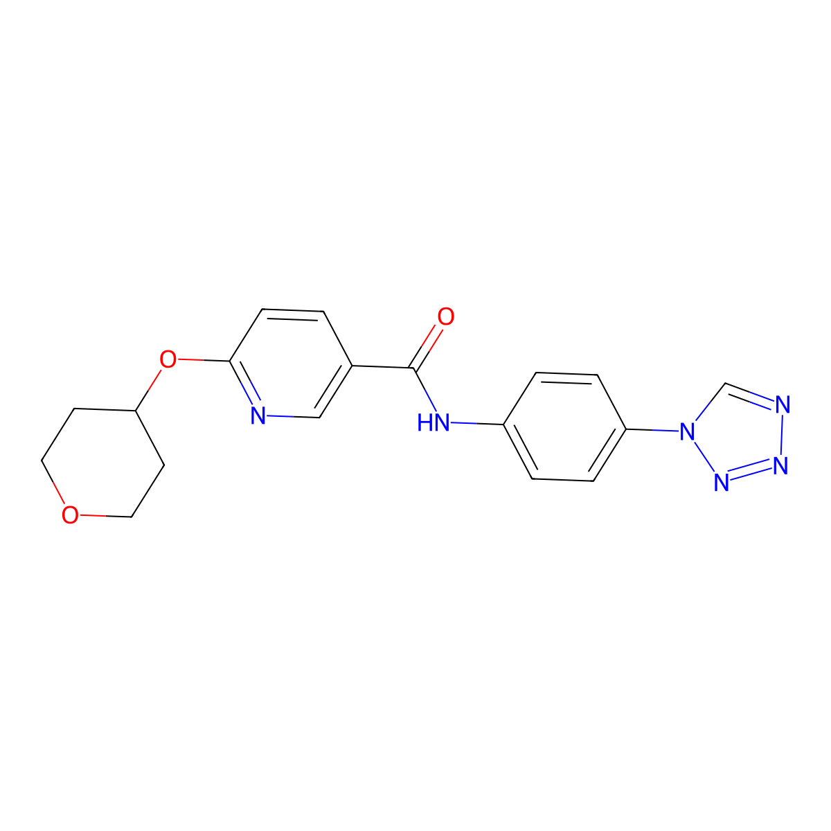 N-(4-(1H-tetrazol-1-yl)phenyl)-6-((tetrahydro-2H-pyran-4-yl)oxy)nicotinamide molecular structure, CAS 2034295-09-3