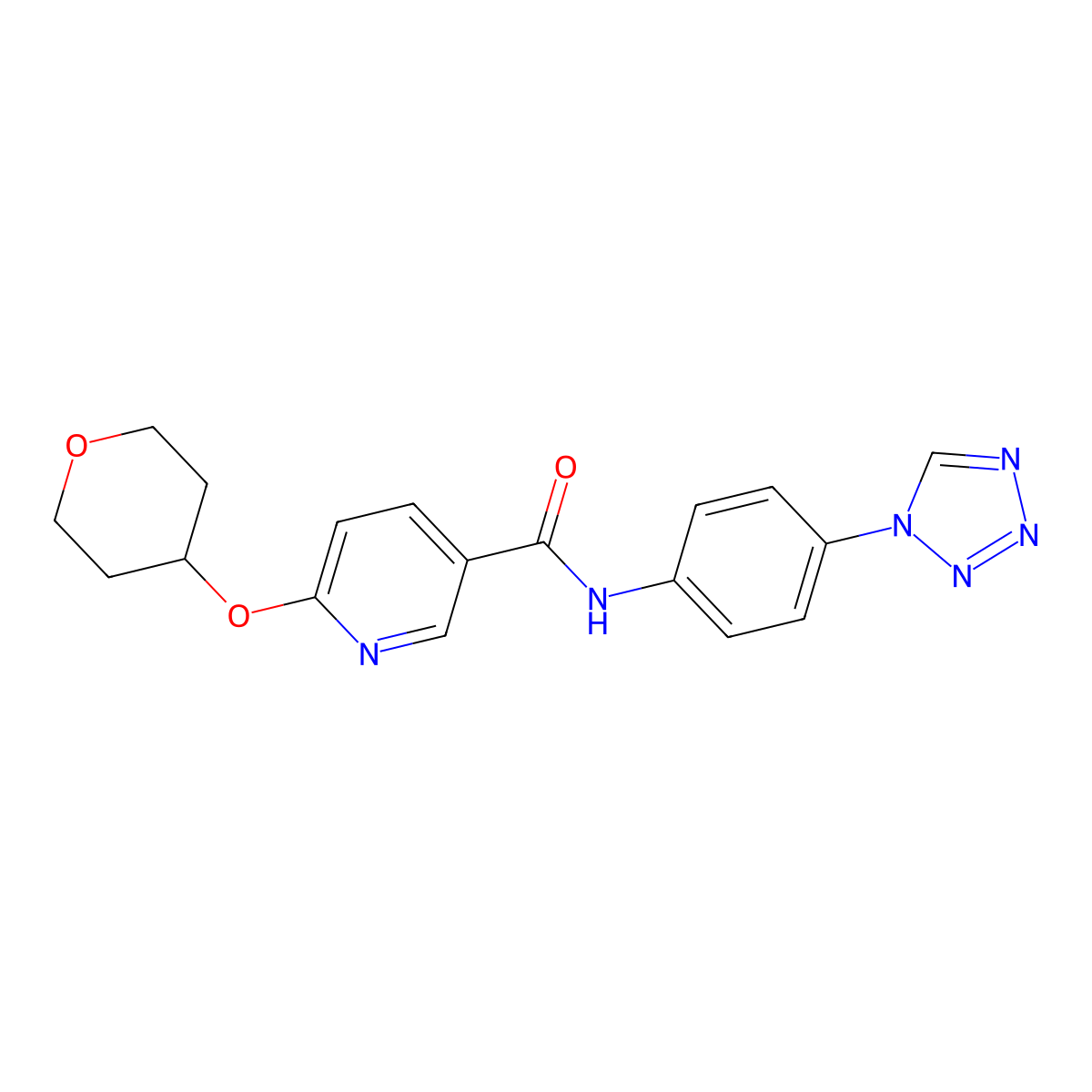 N-(4-(1H-tetrazol-1-yl)phenyl)-6-((tetrahydro-2H-pyran-4-yl)oxy)nicotinamide molecular structure, CAS 2034295-09-3