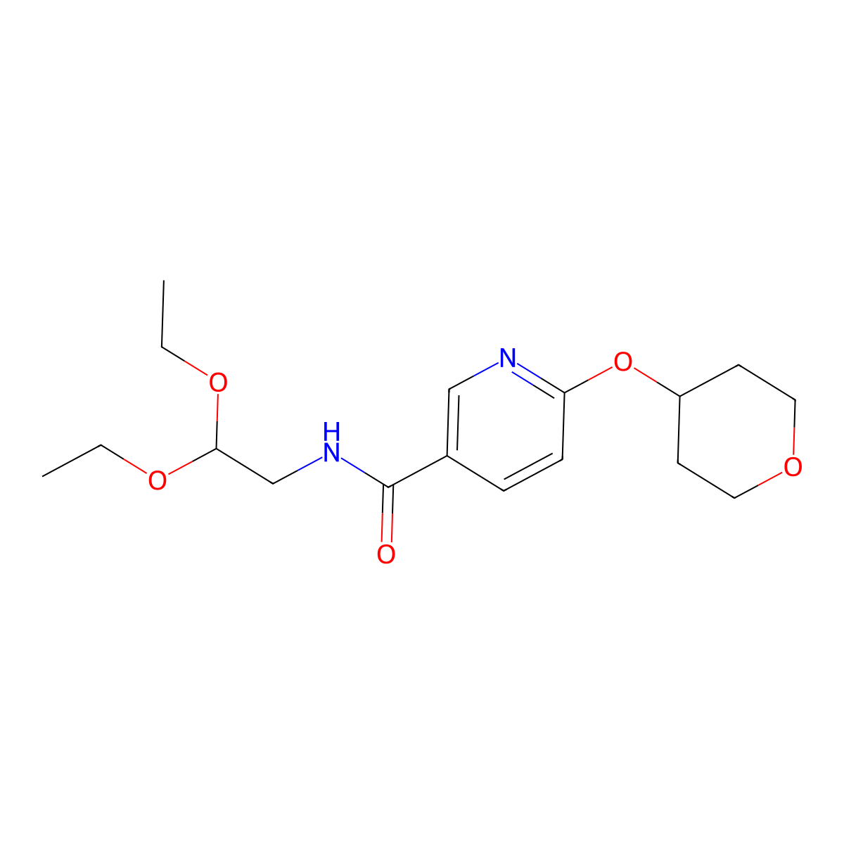 N-(2,2-diethoxyethyl)-6-((tetrahydro-2H-pyran-4-yl)oxy)nicotinamide molecular structure, CAS 2034295-14-0