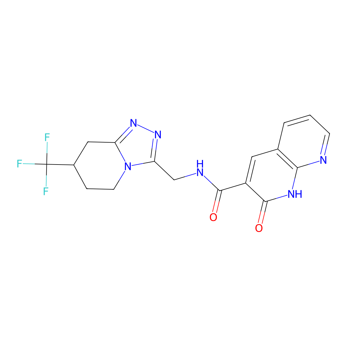 2-oxo-N-((7-(trifluoromethyl)-5,6,7,8-tetrahydro-[1,2,4]triazolo[4,3-a]pyridin-3-yl)methyl)-1,2-dihydro-1,8-naphthyridine-3-carboxamide molecular structure, CAS 2034295-18-4