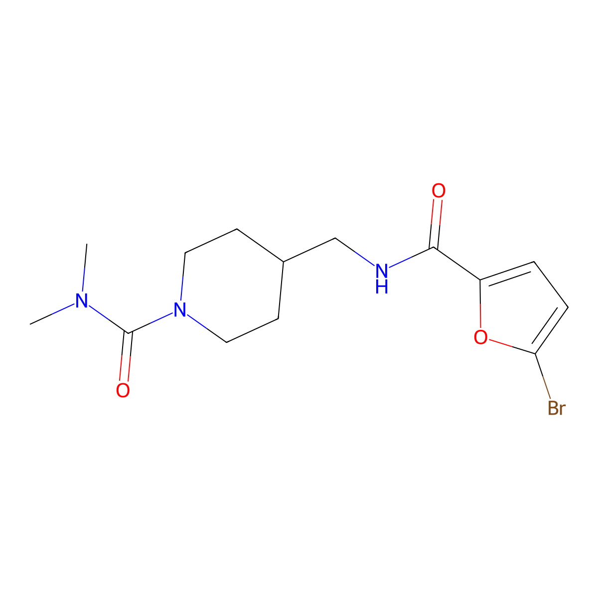 4-((5-bromofuran-2-carboxamido)methyl)-N,N-dimethylpiperidine-1-carboxamide molecular structure, CAS 2034295-20-8